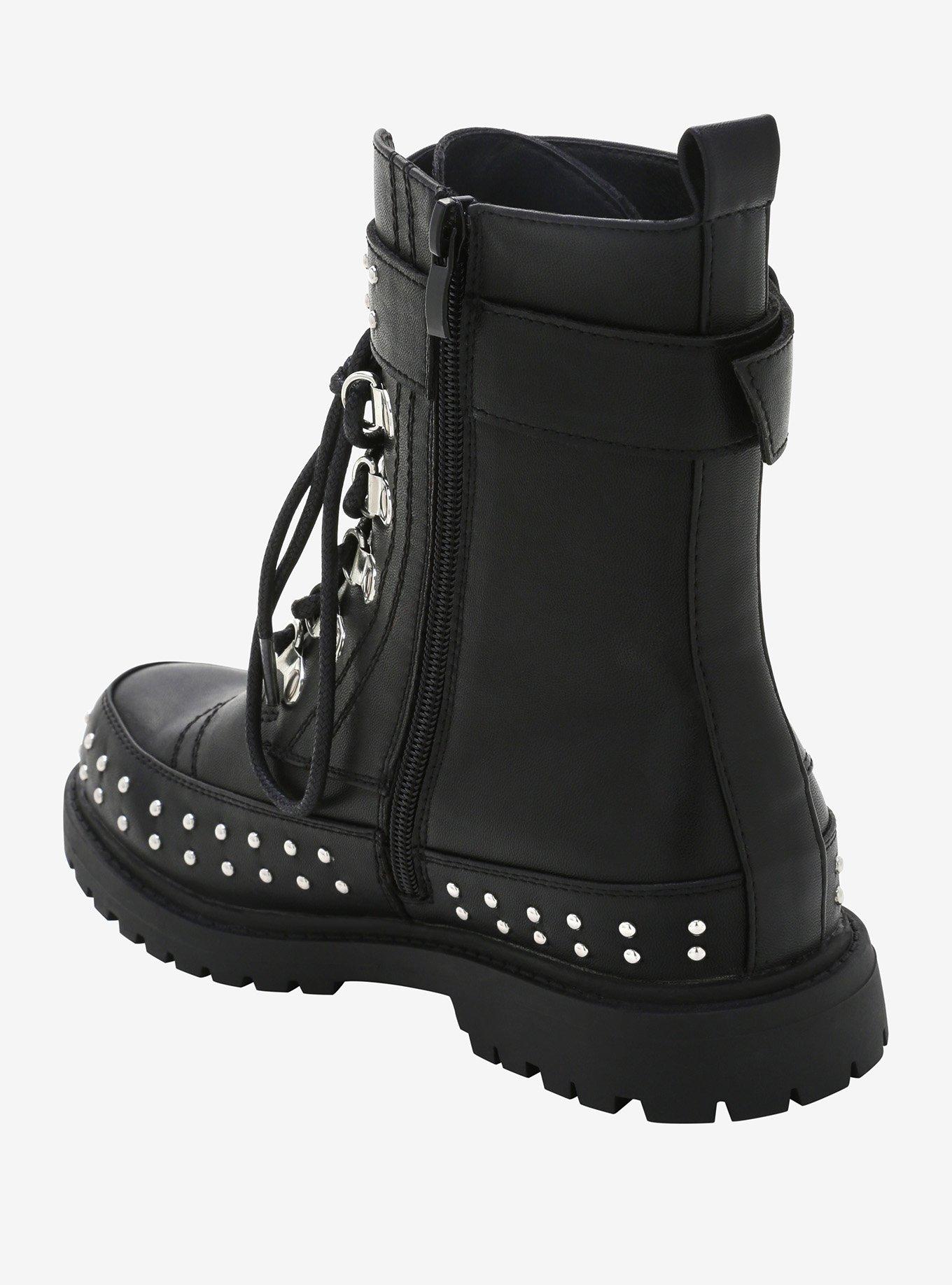 Stud & Buckle Combat Boots, BLACK, alternate