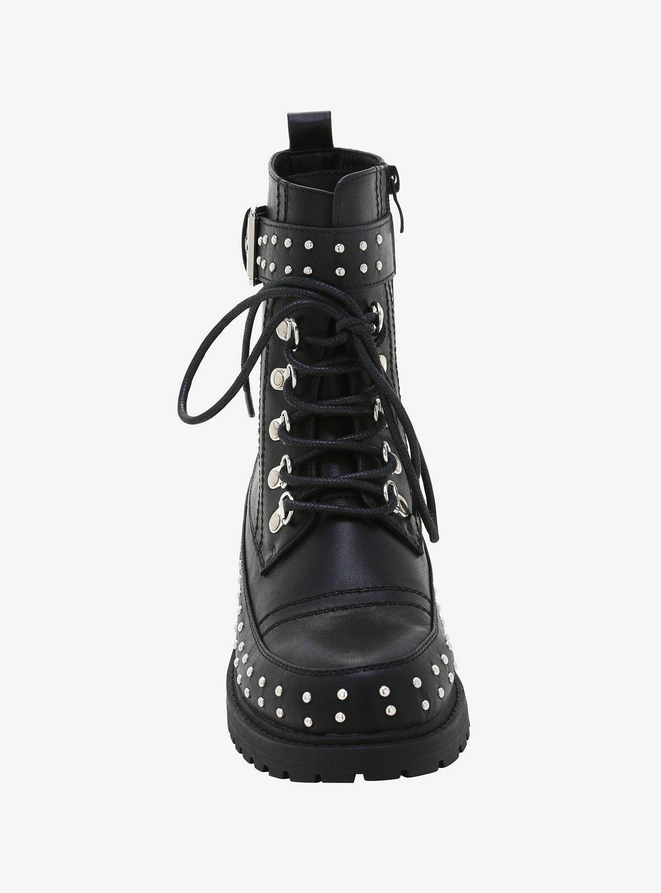 Stud & Buckle Combat Boots, BLACK, alternate