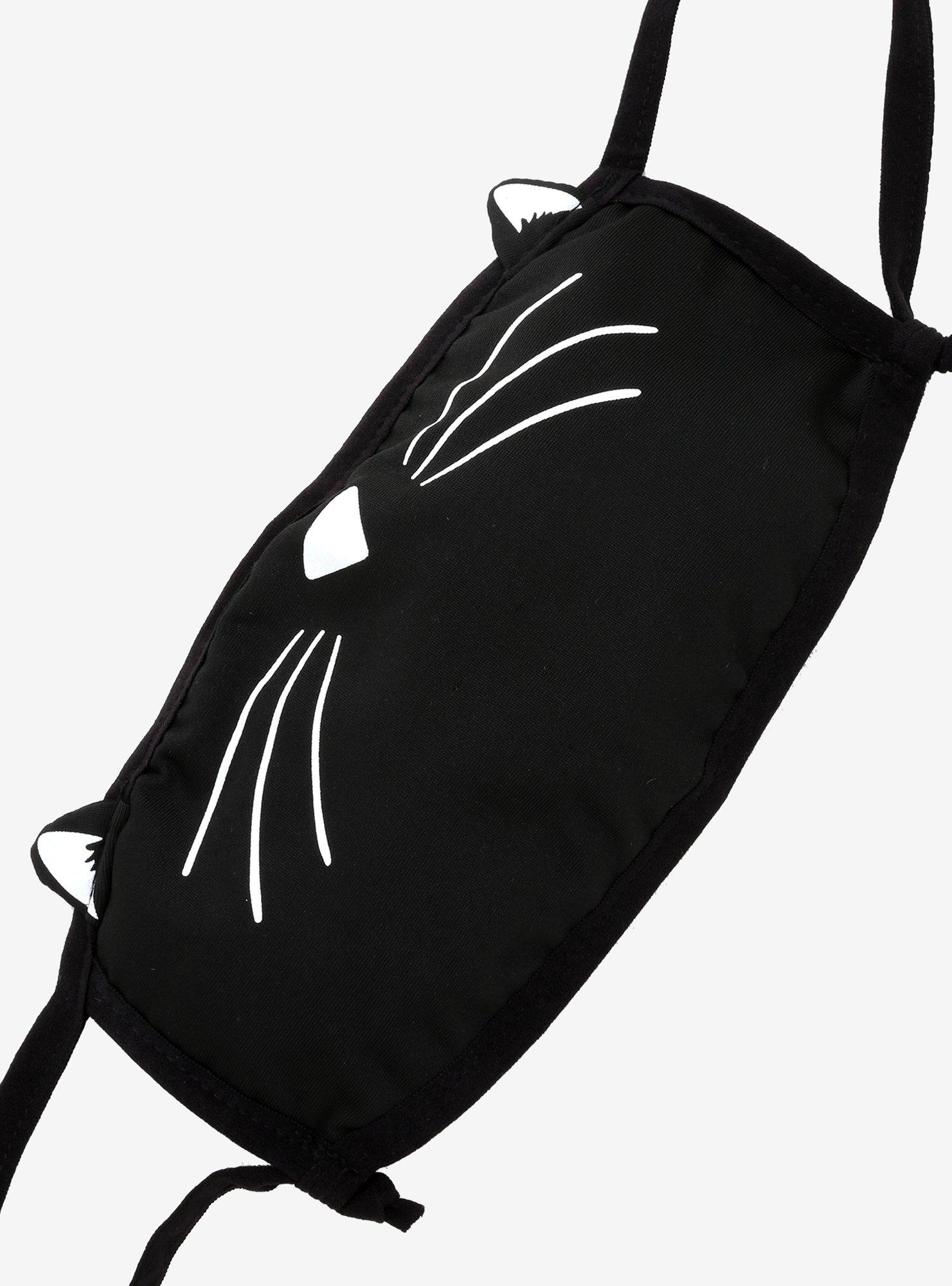 Black Cat With Ears Fashion Face Mask, , alternate