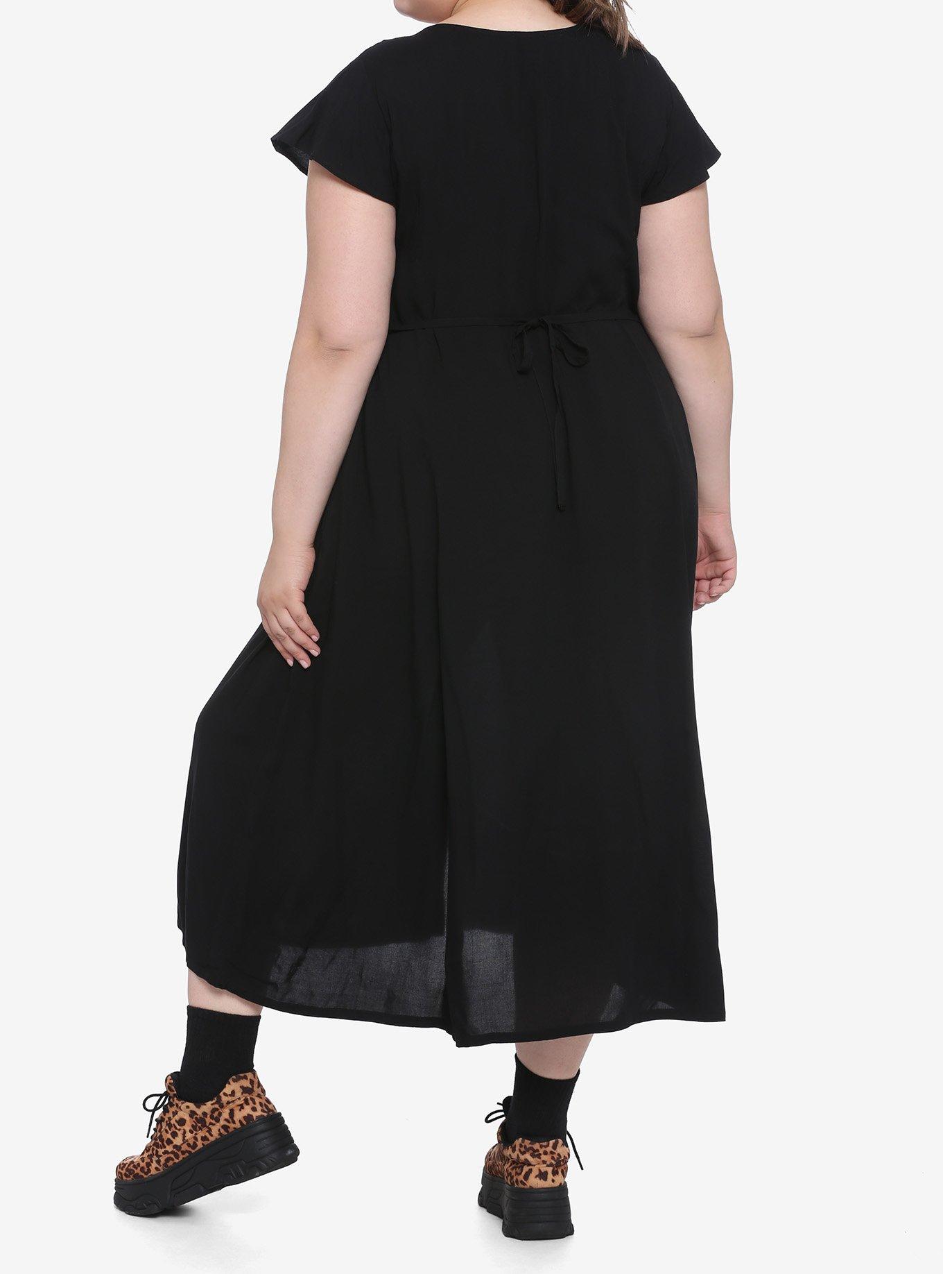 Black Flutter Sleeves Midi Dress Plus Size, BLACK, alternate
