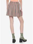 Beige & Pink Plaid Pleated Chain Skirt, PLAID - BROWN, alternate
