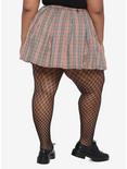 Beige & Pink Plaid Pleated Chain Skirt Plus Size, PLAID - BROWN, alternate