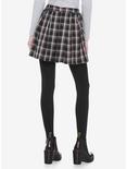 O-Ring Chain Plaid Pleated Skirt, PLAID - GREY, alternate