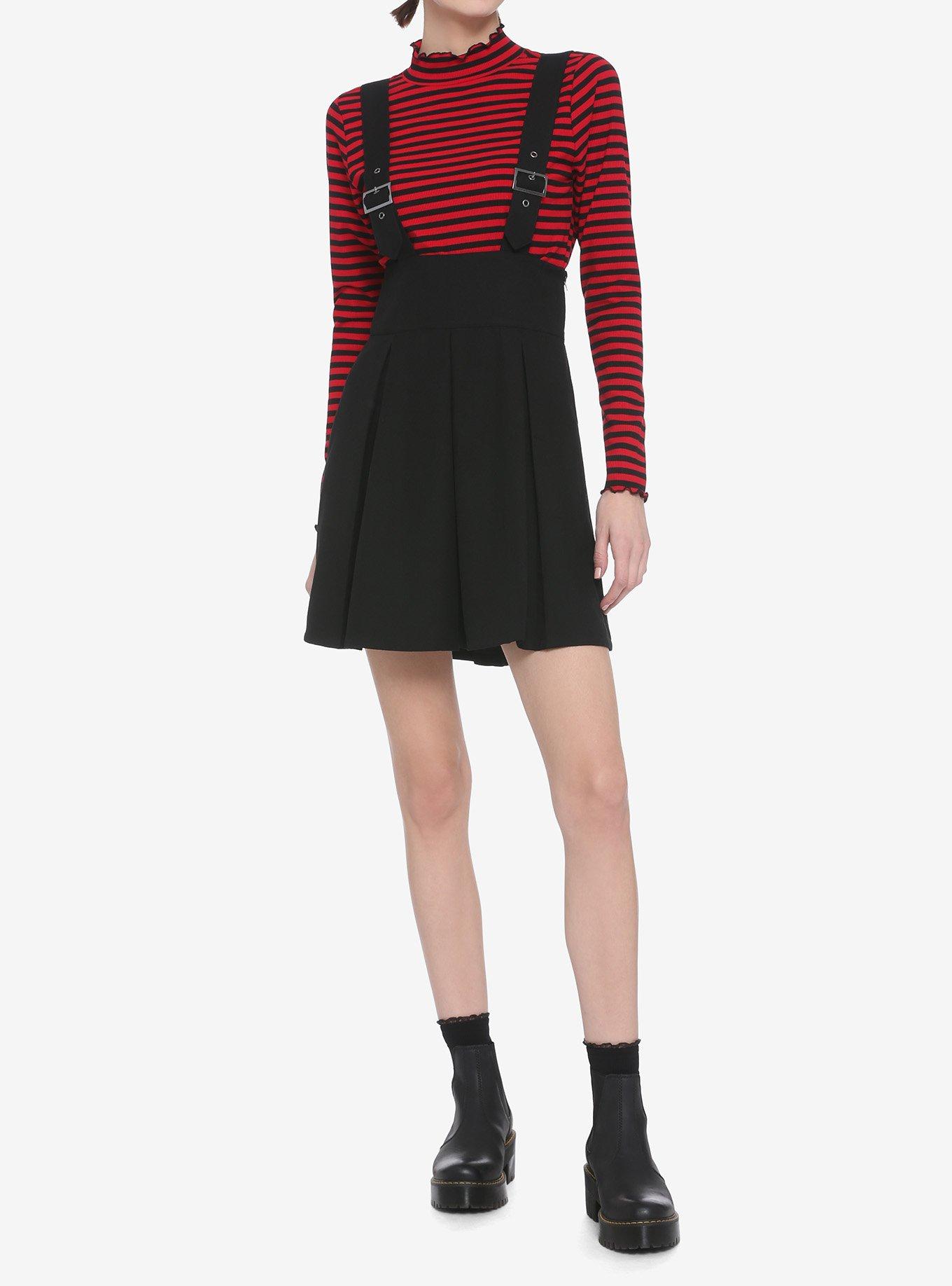 Buckle Suspender Skirt, BLACK, alternate