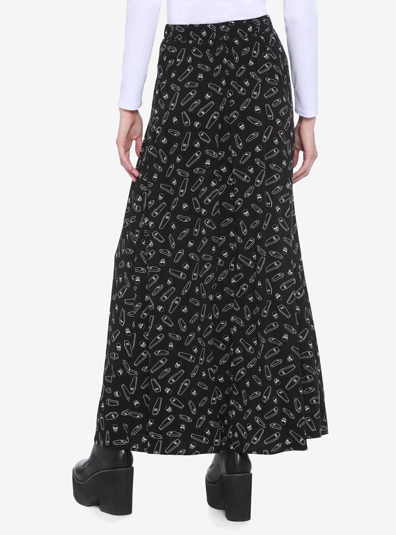 Coffin & Skull Print Maxi Skirt, MULTI, alternate