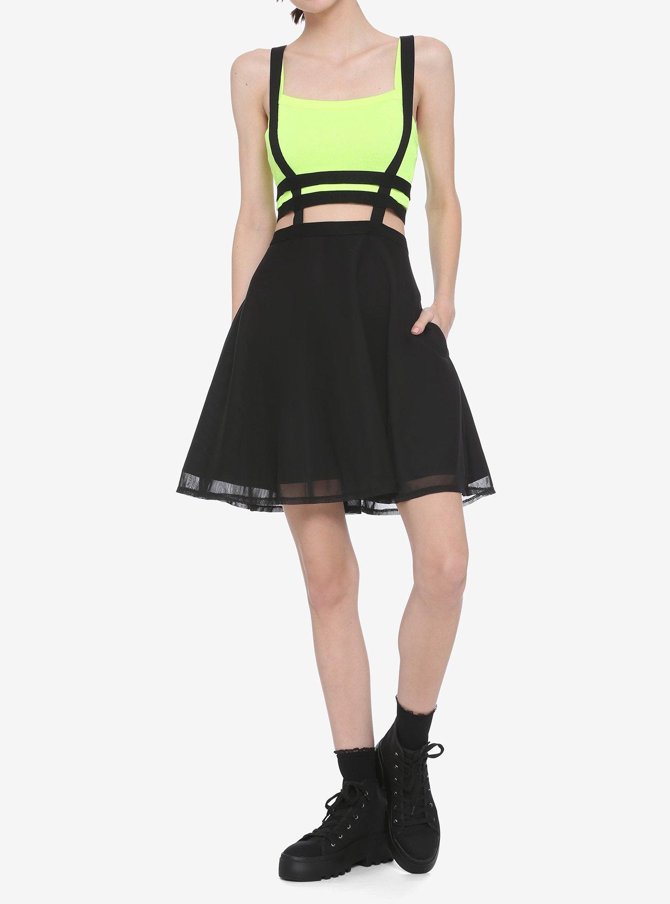 Black Cage & Mesh Suspender Skirt, BLACK, alternate
