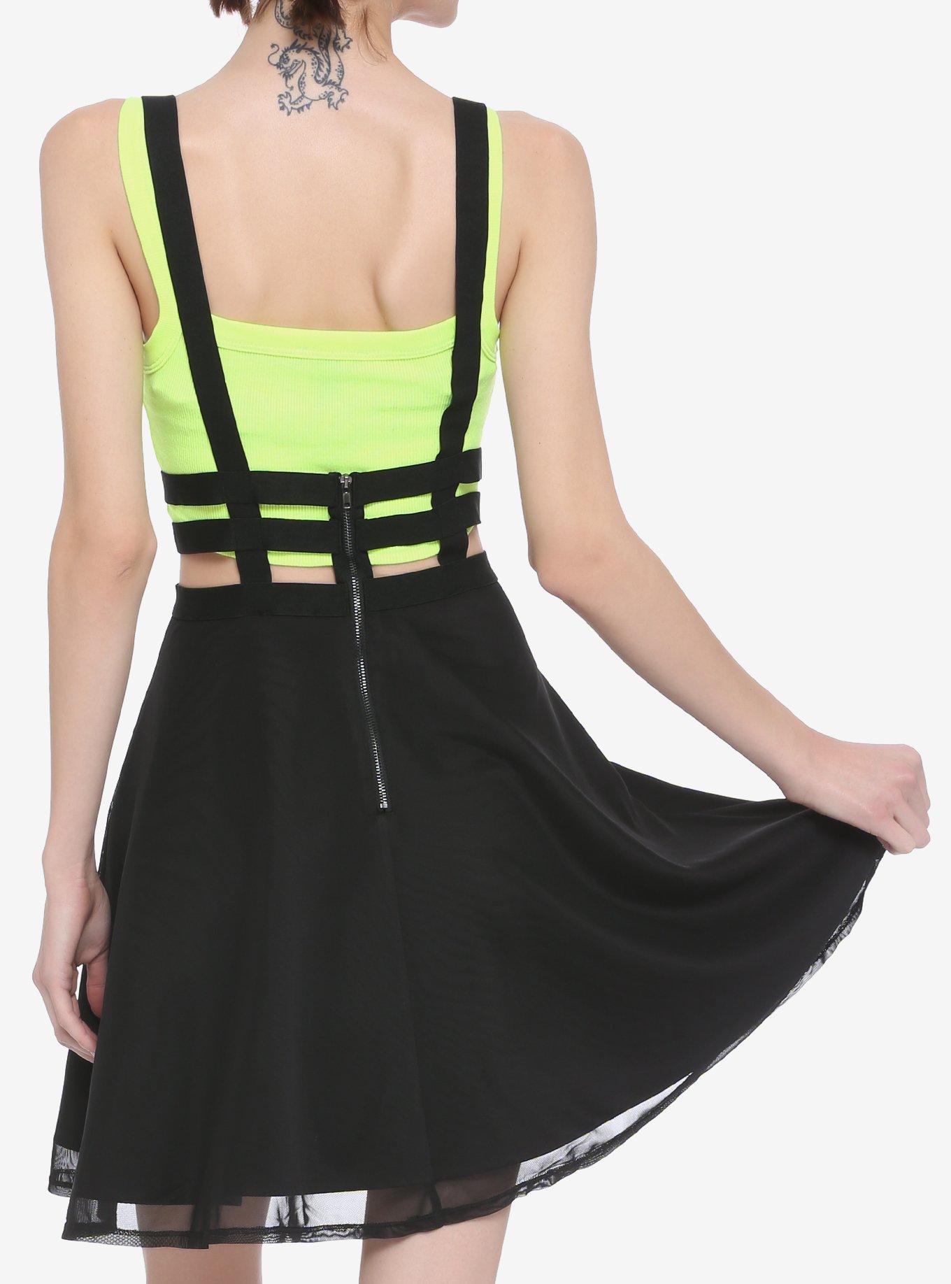 Black Cage & Mesh Suspender Skirt, BLACK, alternate