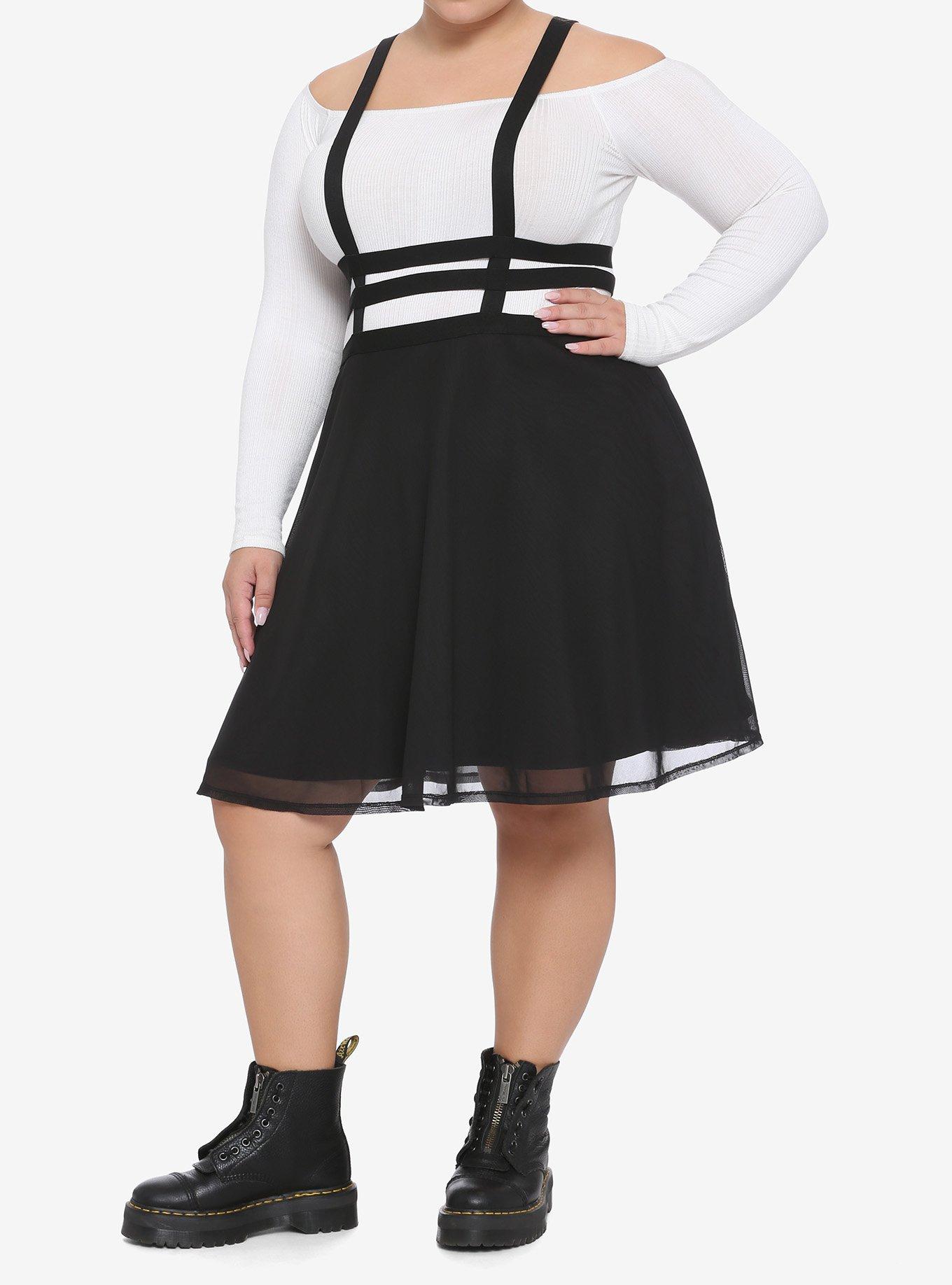 Black Cage & Mesh Suspender Skirt Plus Size, BLACK, alternate