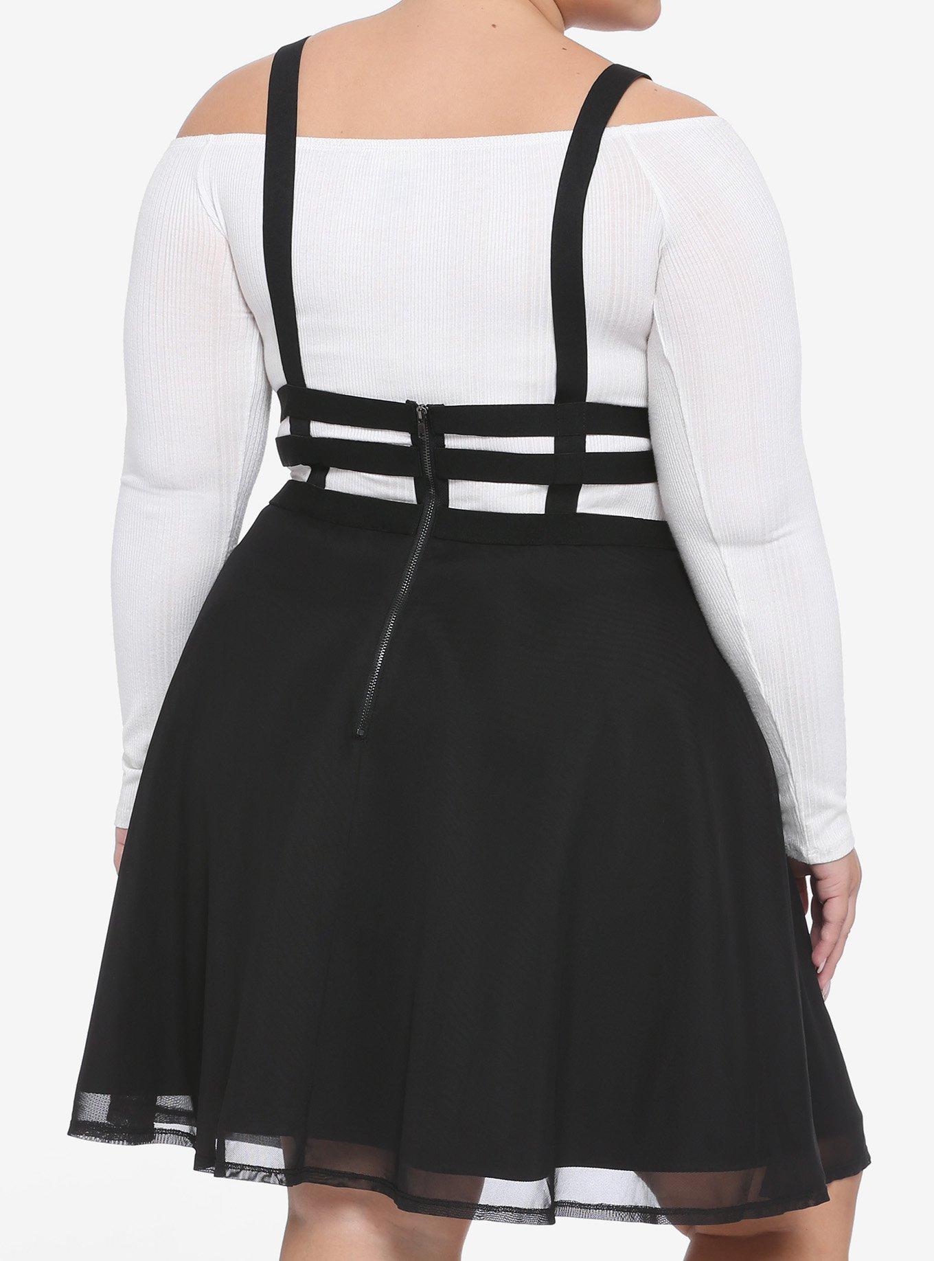 Black Cage & Mesh Suspender Skirt Plus Size, BLACK, alternate