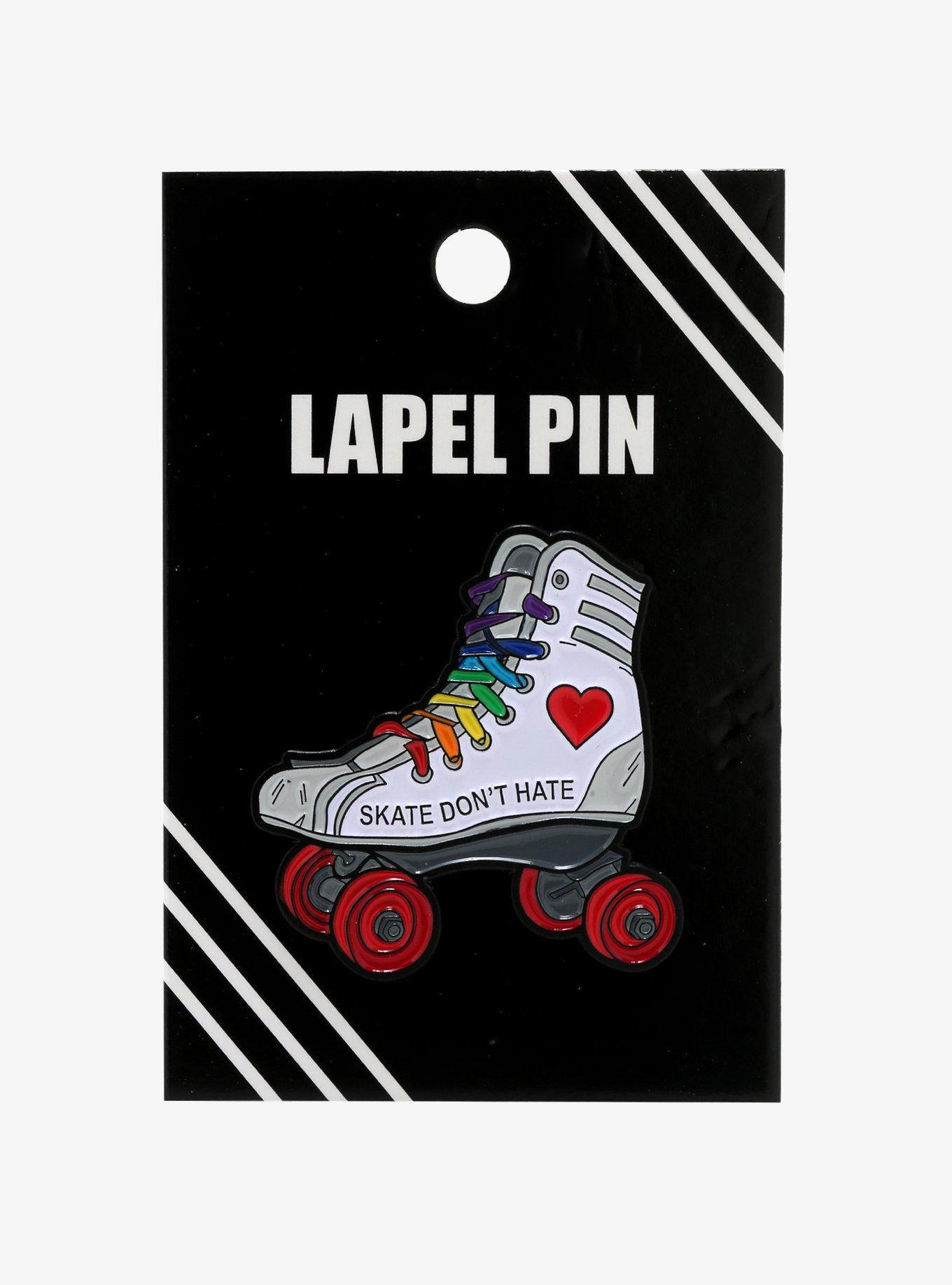 Skate Don't Hate Rainbow Roller Skate Enamel Pin, , alternate