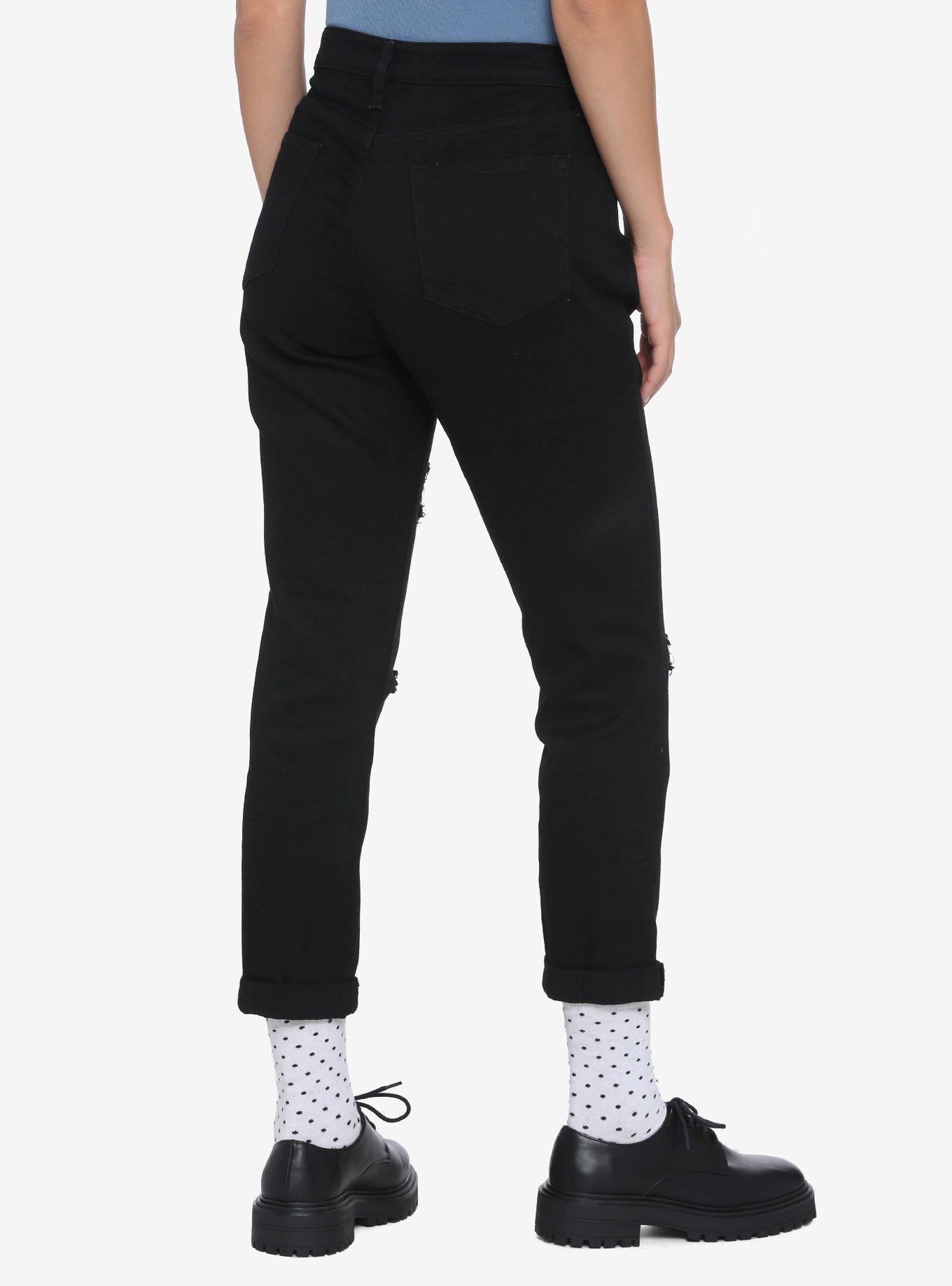 HT Denim Destructed Black The Pistol Hi-Rise Mom Jeans, BLACK, alternate