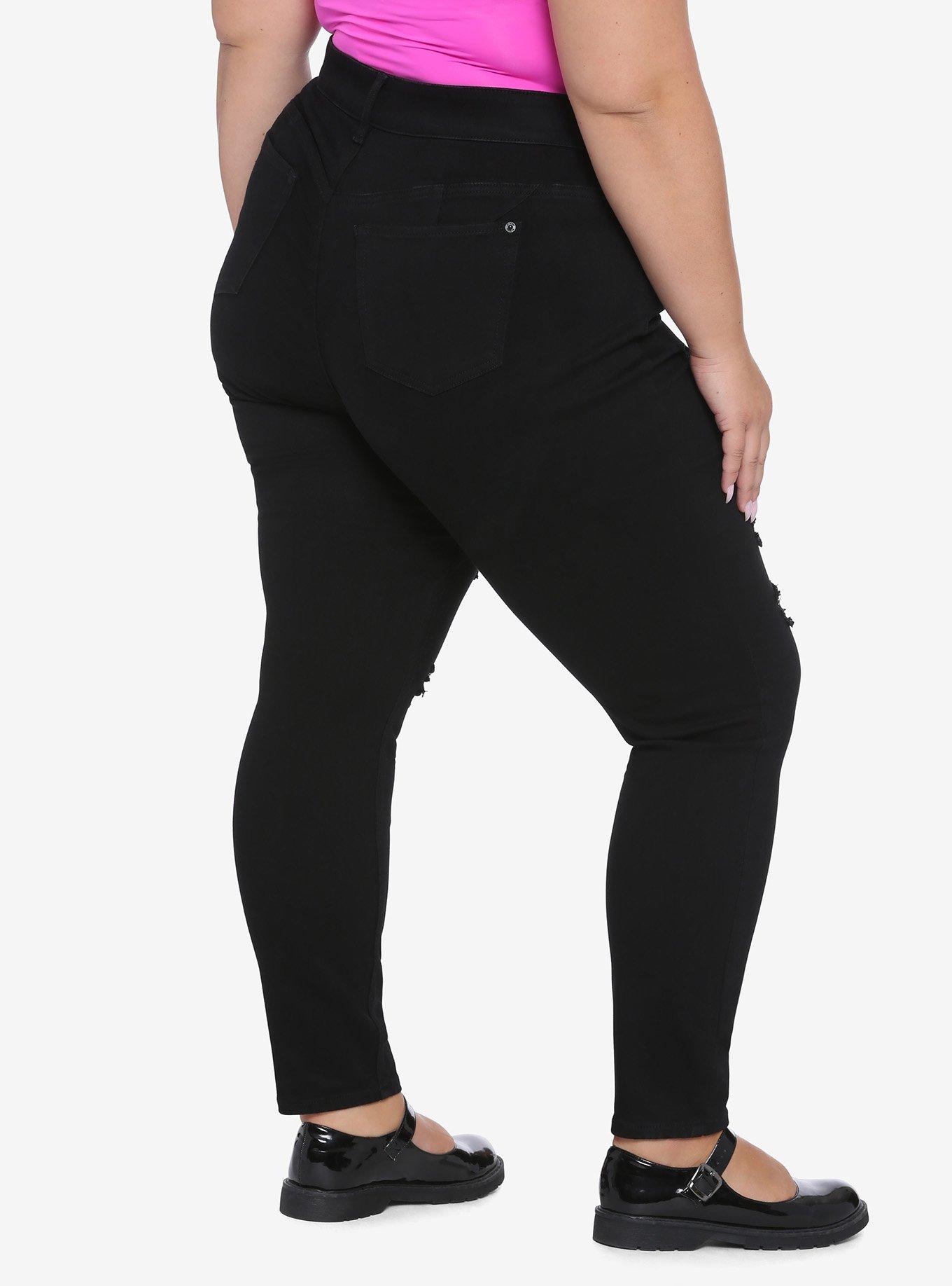 HT Denim Destructed Black Ziggy Curvy Hi-Rise Skinny Jeans Plus Size, BLACK, alternate
