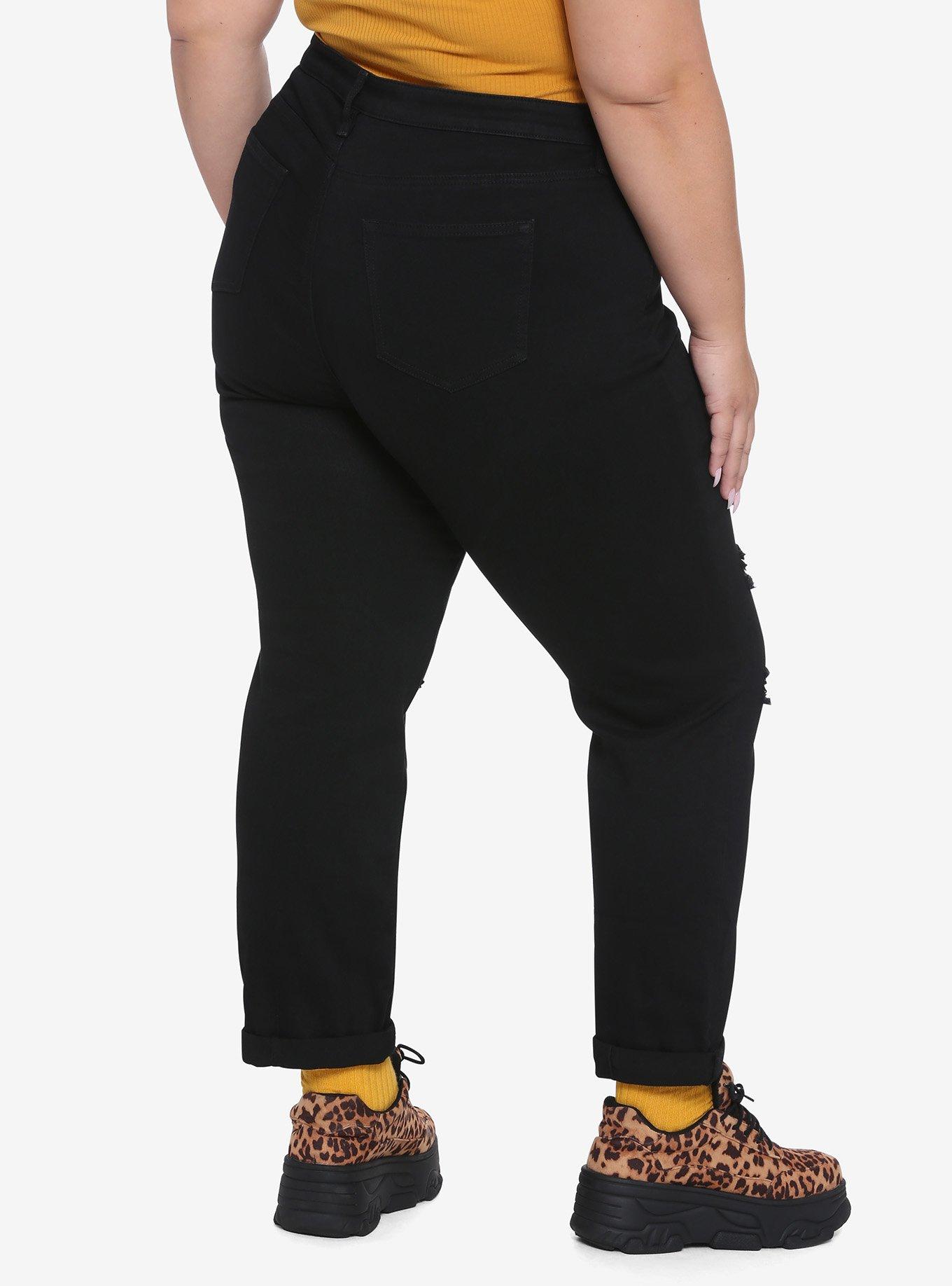 HT Denim Destructed Black The Pistol Hi-Rise Mom Jeans Plus Size, BLACK, alternate