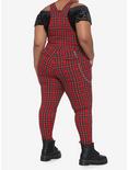Red Plaid Overalls With Chain Plus Size, PLAID - RED, alternate
