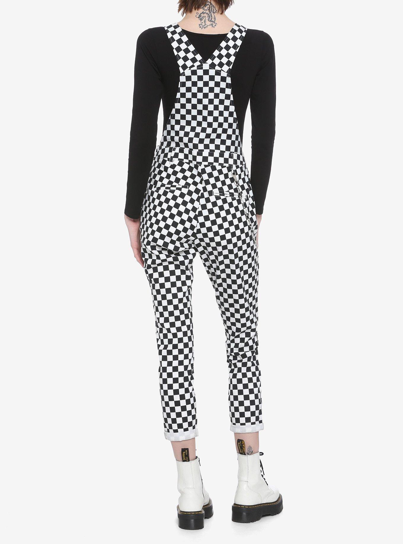 Black & White Checkered Overalls With Chain, MULTI, alternate