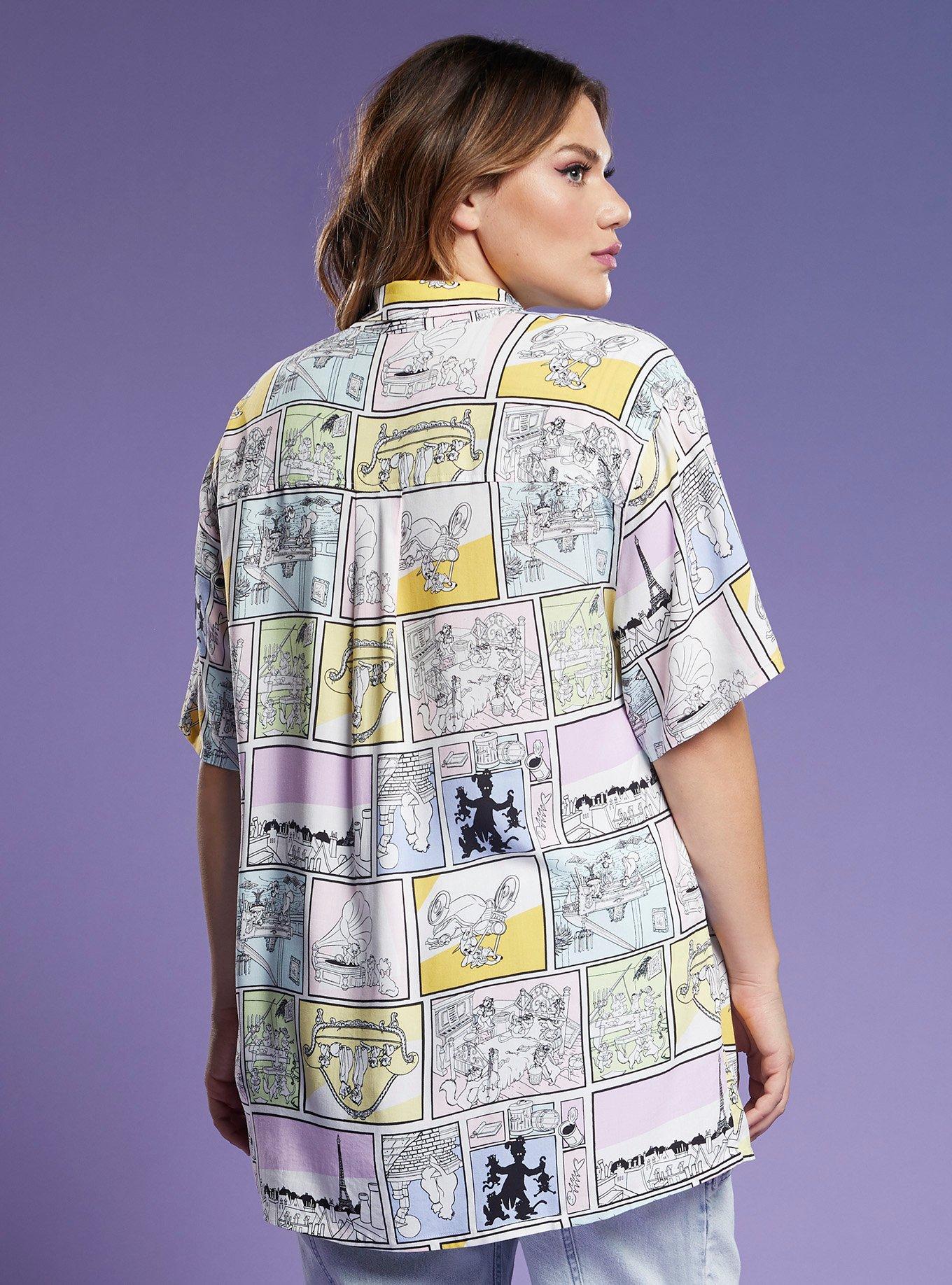 Disney The Aristocats Comic Book Panels Girls Woven Button-Up Plus Size, MULTI, alternate