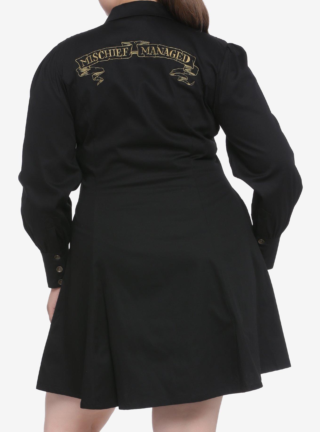 Harry Potter Marauder's Map Long-Sleeve Collared Dress Plus Size, BLACK, alternate