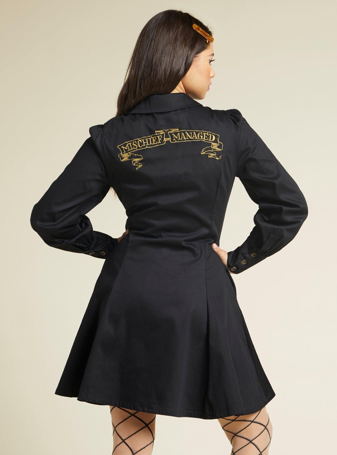 Harry Potter Marauder's Map Long-Sleeve Collared Dress, BLACK, alternate