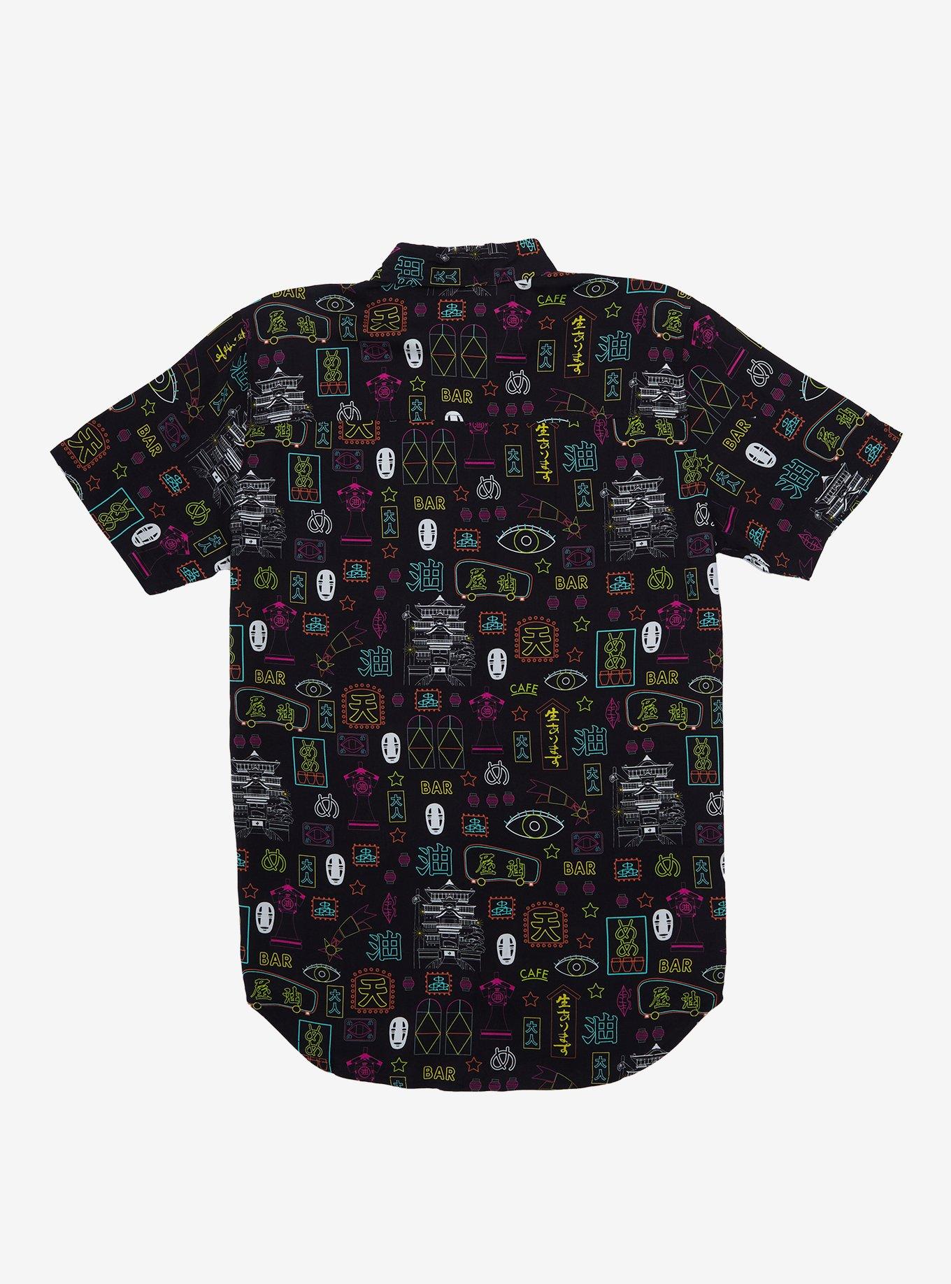 Studio Ghibli Spirited Away Neon Lights Woven Button-Up, BLACK, alternate