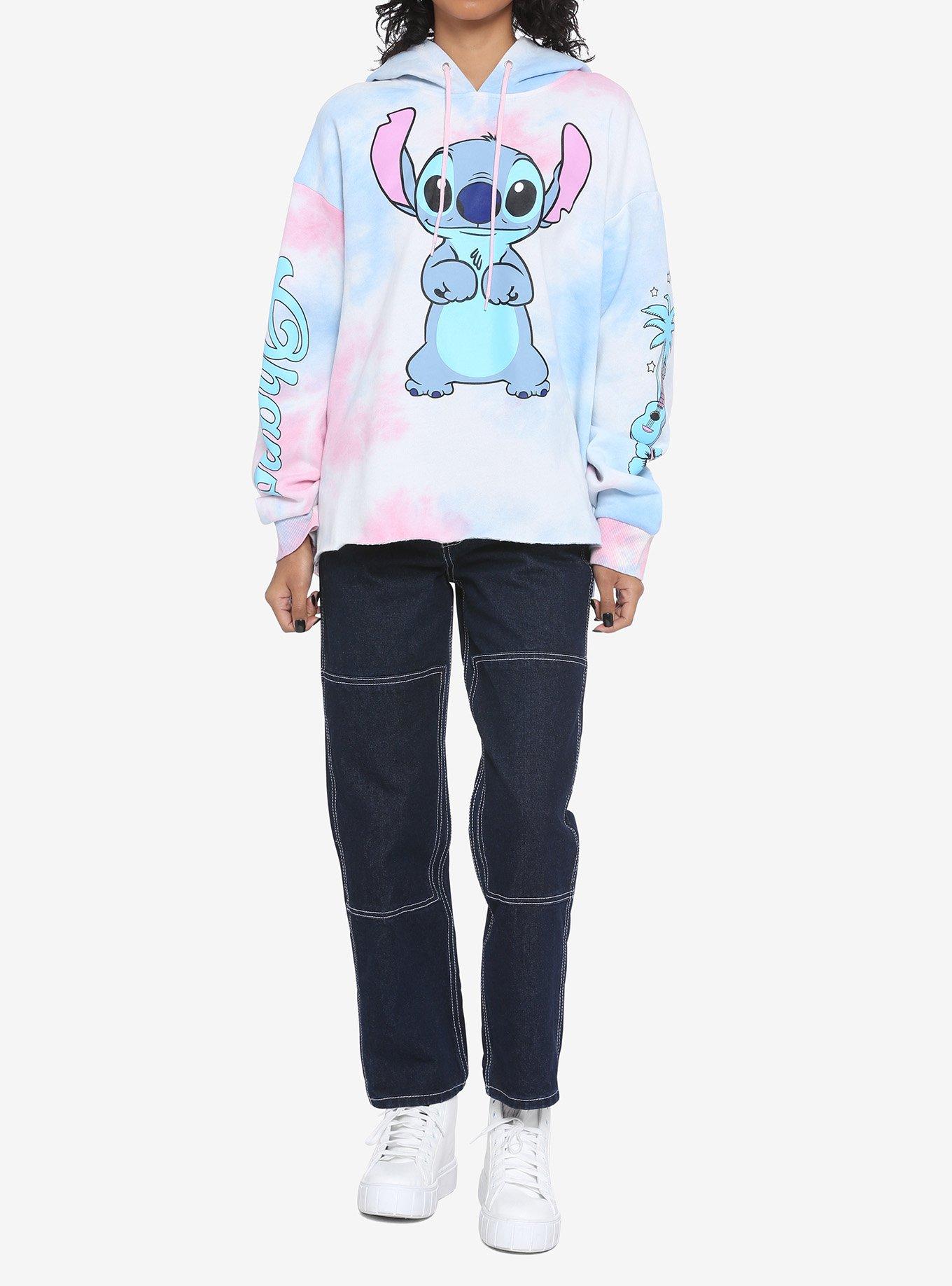 Disney Lilo & Stitch Pink & Blue Tie-Dye Girls Crop Hoodie