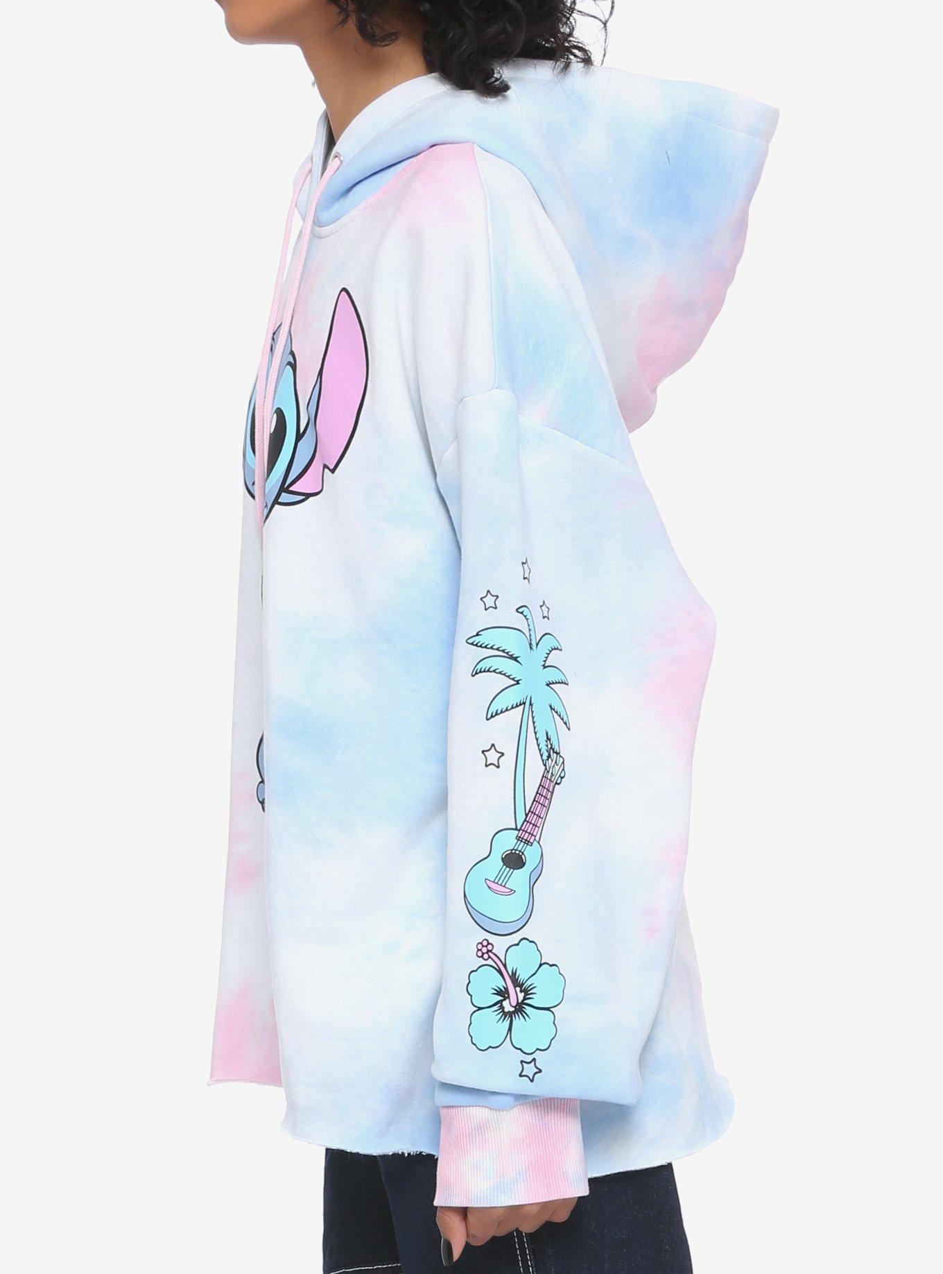 Disney Lilo & Stitch Pink & Blue Tie-Dye Girls Crop Hoodie, TIE DYE, alternate