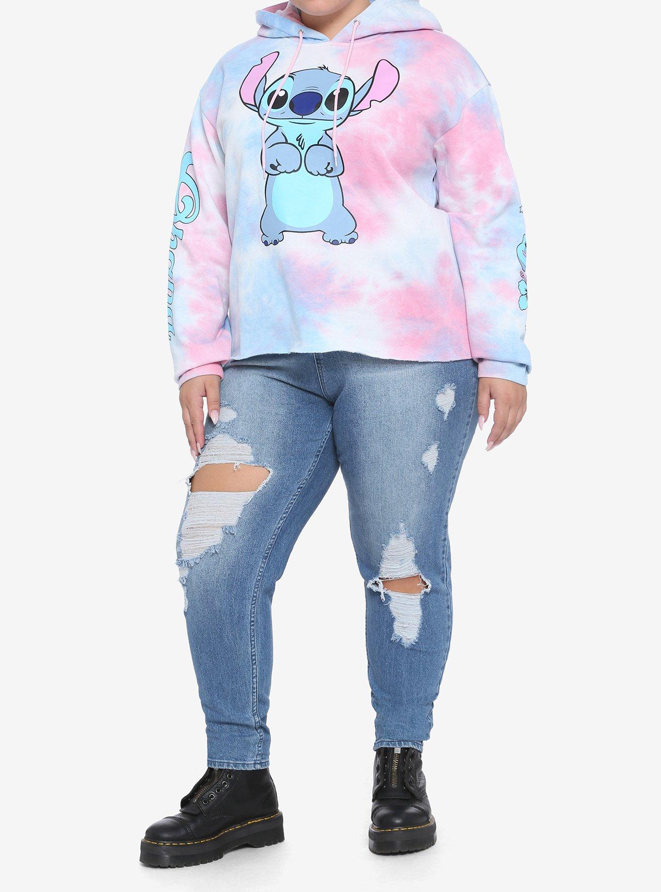 Disney Lilo & Stitch Pink & Blue Tie-Dye Girls Crop Hoodie Plus Size, TIE DYE, alternate