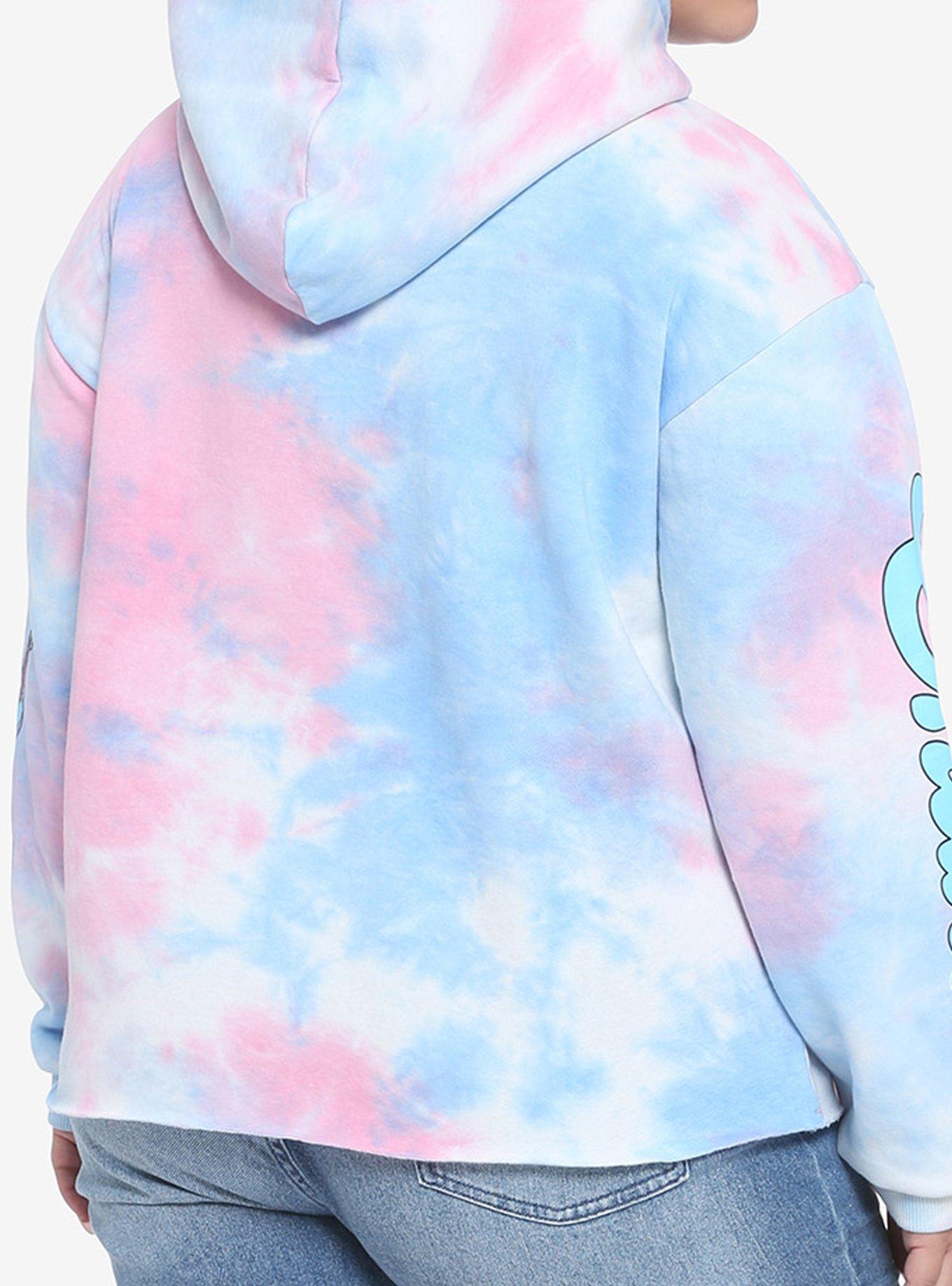 Disney Lilo & Stitch Pink & Blue Tie-Dye Girls Crop Hoodie Plus Size, TIE DYE, alternate