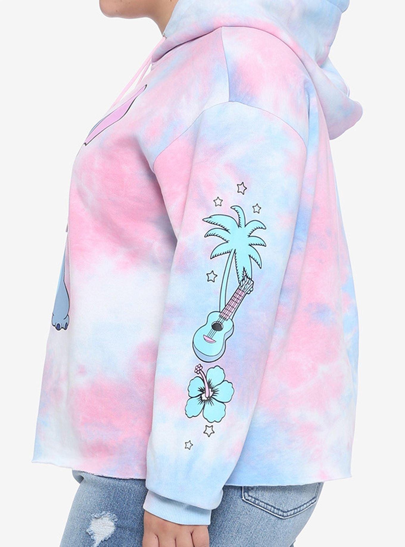 Disney Lilo & Stitch Pink & Blue Tie-Dye Girls Crop Hoodie Plus Size, TIE DYE, alternate