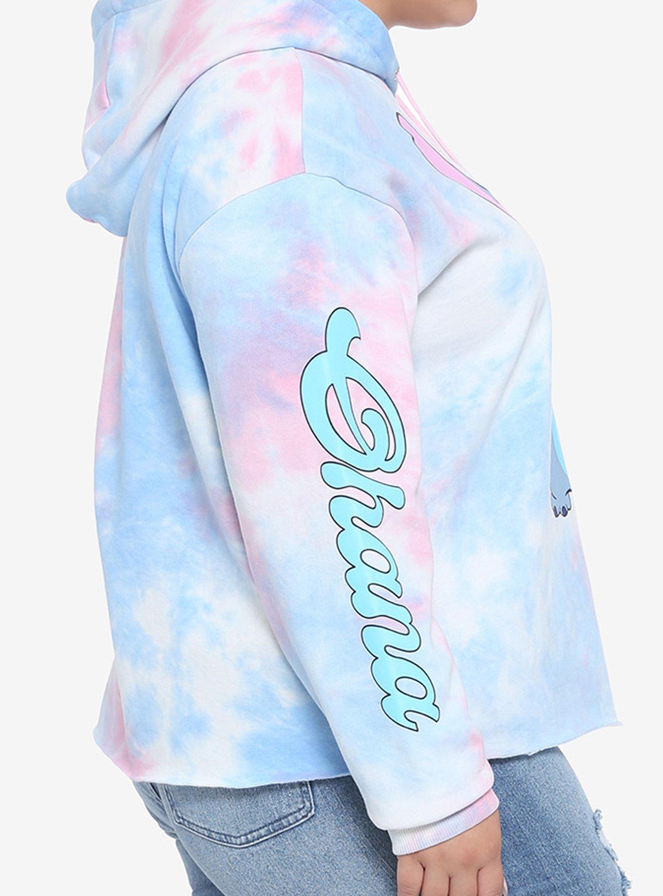 Disney Lilo & Stitch Pink & Blue Tie-Dye Girls Crop Hoodie Plus Size, TIE DYE, alternate