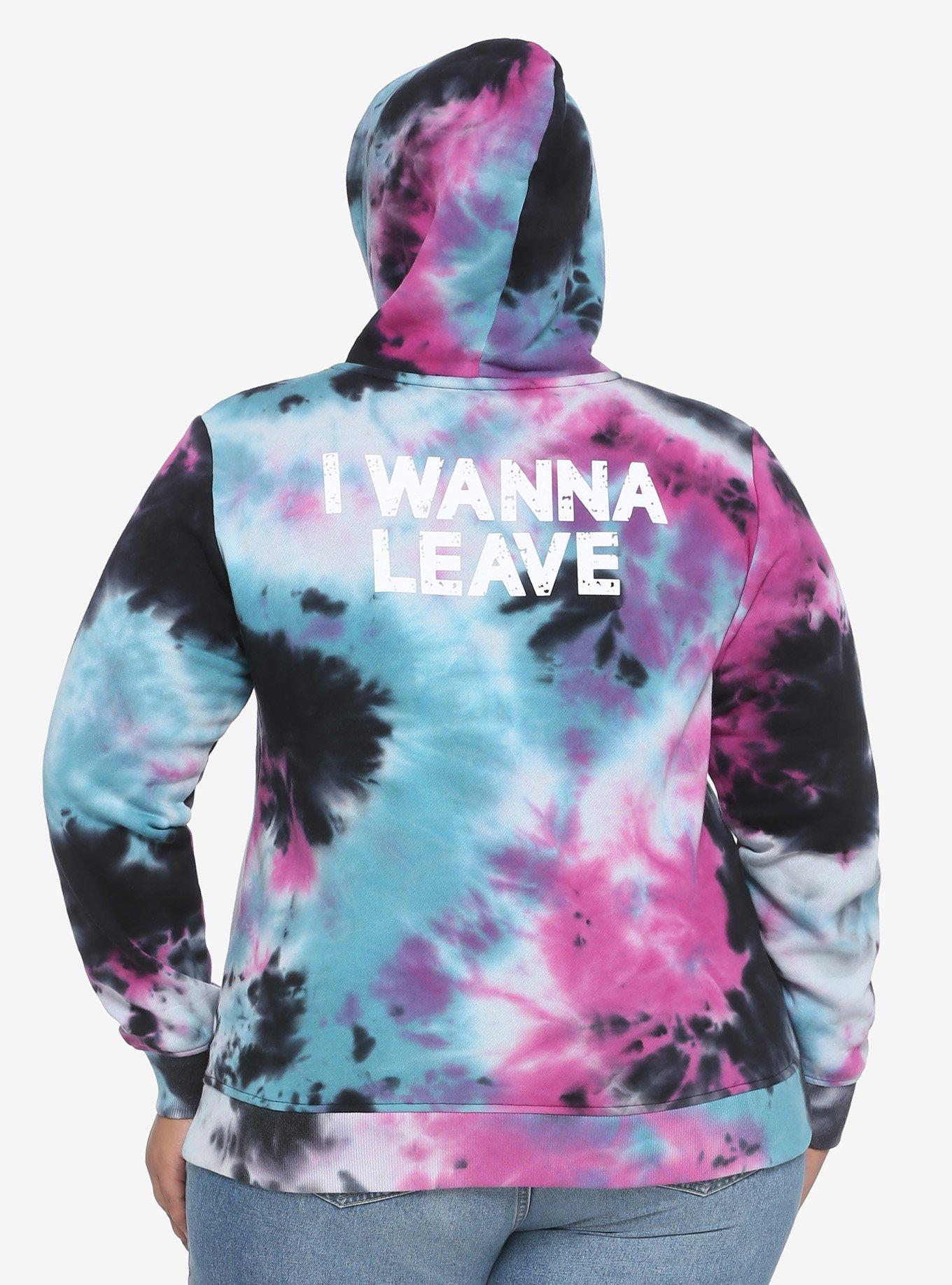 I Wanna Leave Alien Tie-Dye Girls Hoodie Plus Size, TIE DYE, alternate