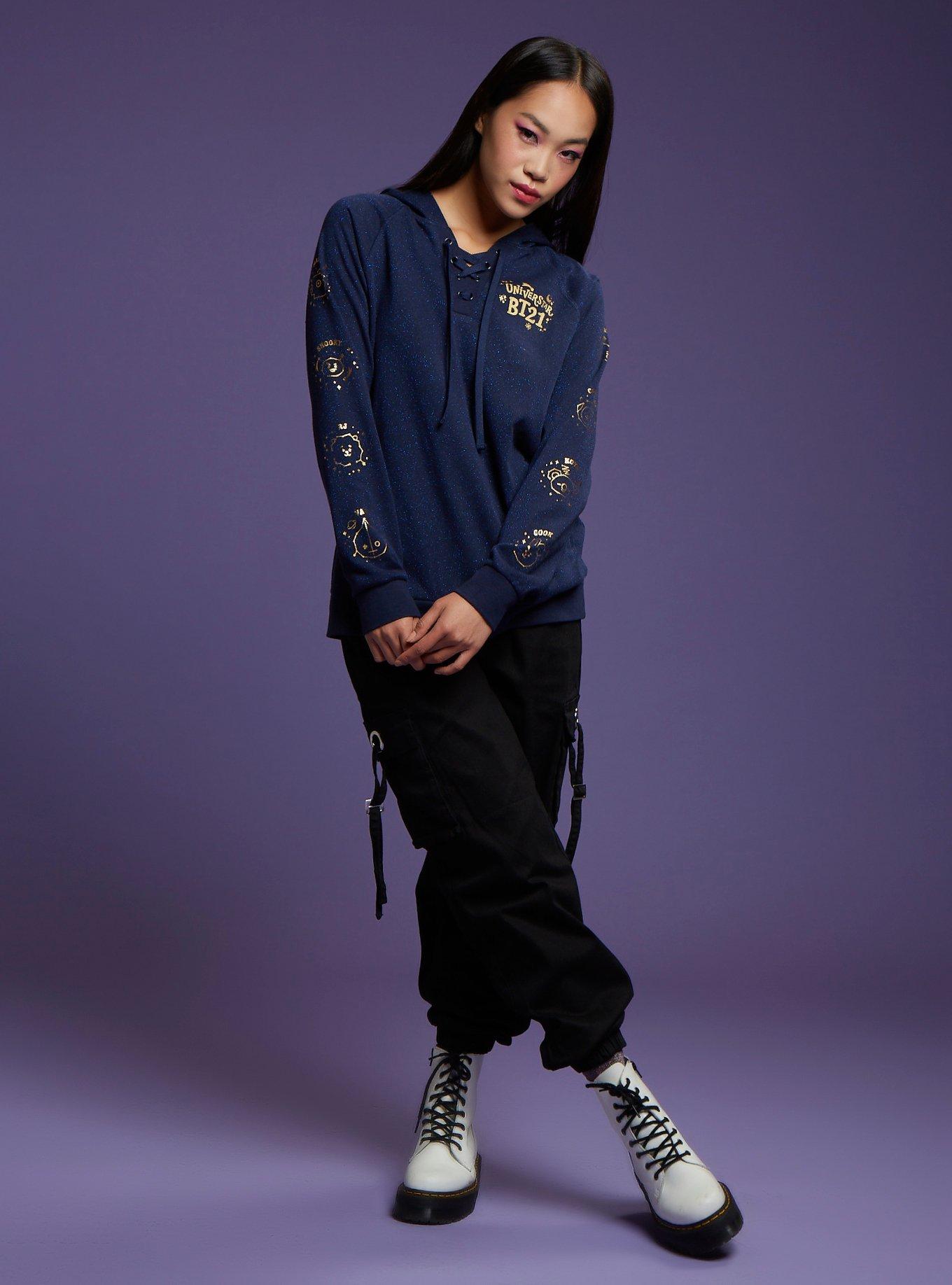 BT21 Metallic & Gold Constellation Girls Lace-Up Hoodie, GOLD, alternate