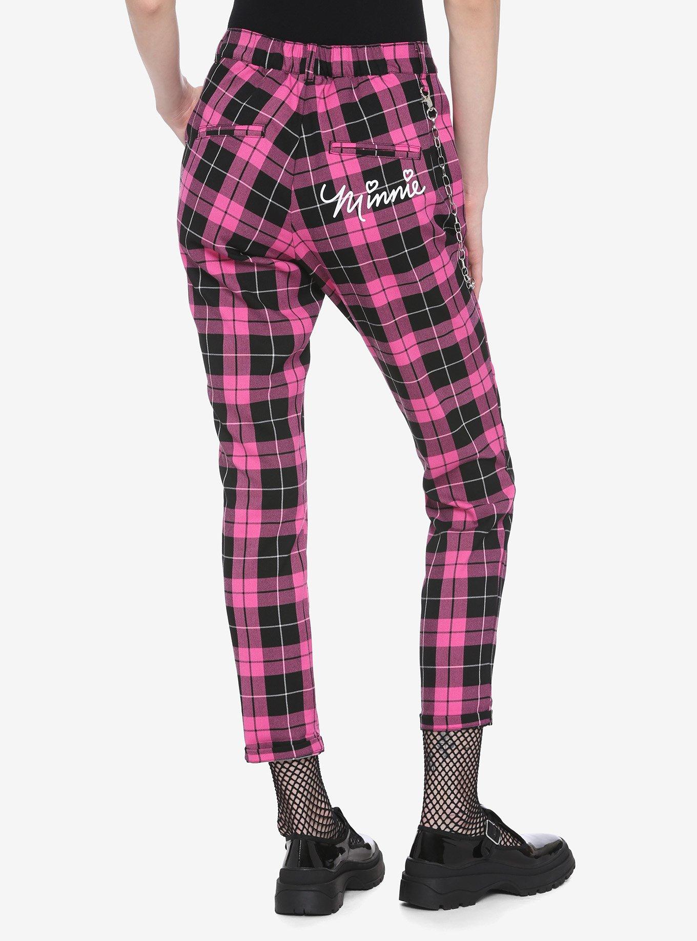 Disney Minnie Mouse Pink Plaid Pants With Detachable Chain