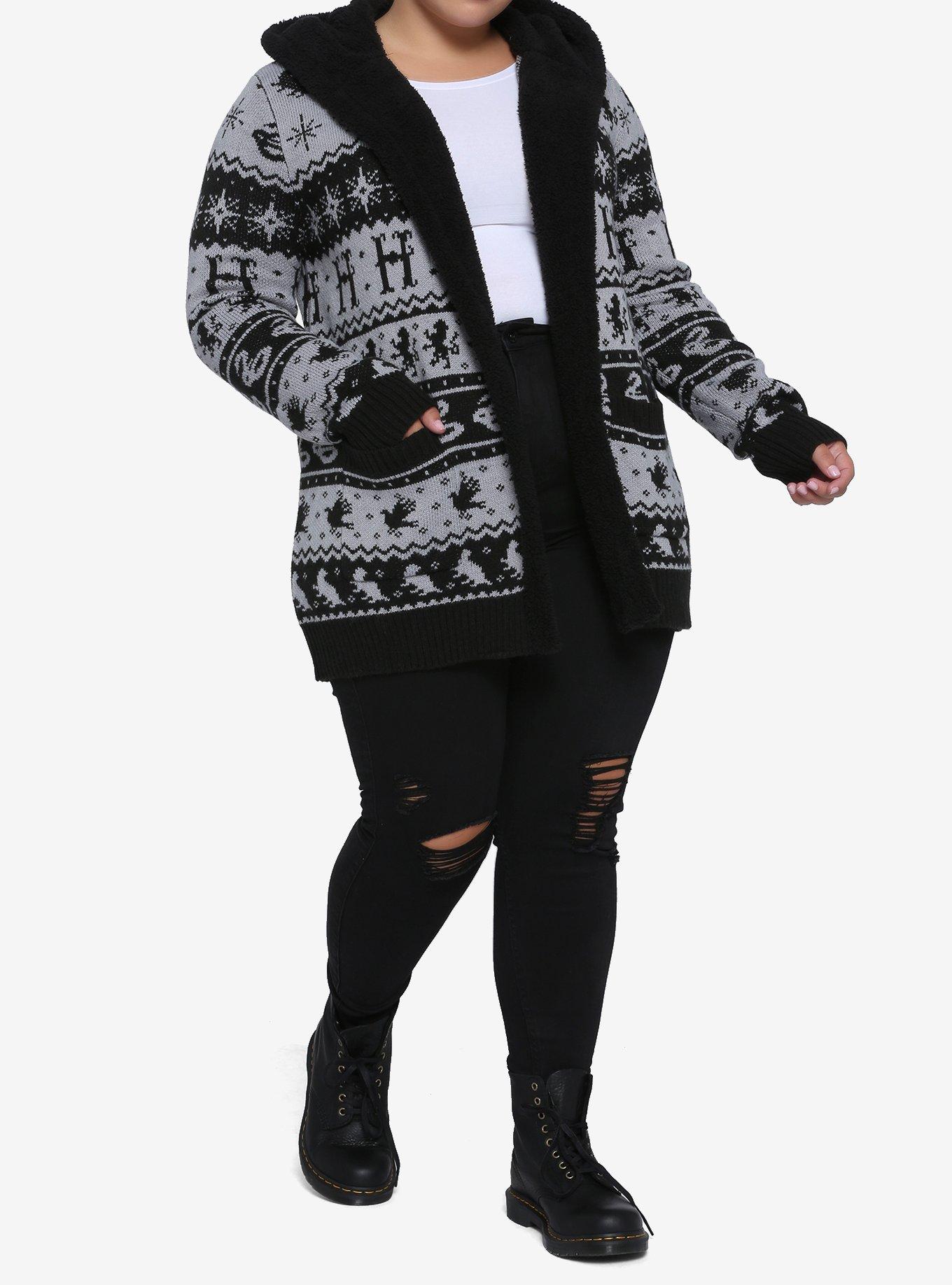 Harry Potter House Symbols Fair Isle Sherpa Open Cardigan Plus Size, MULTI, alternate