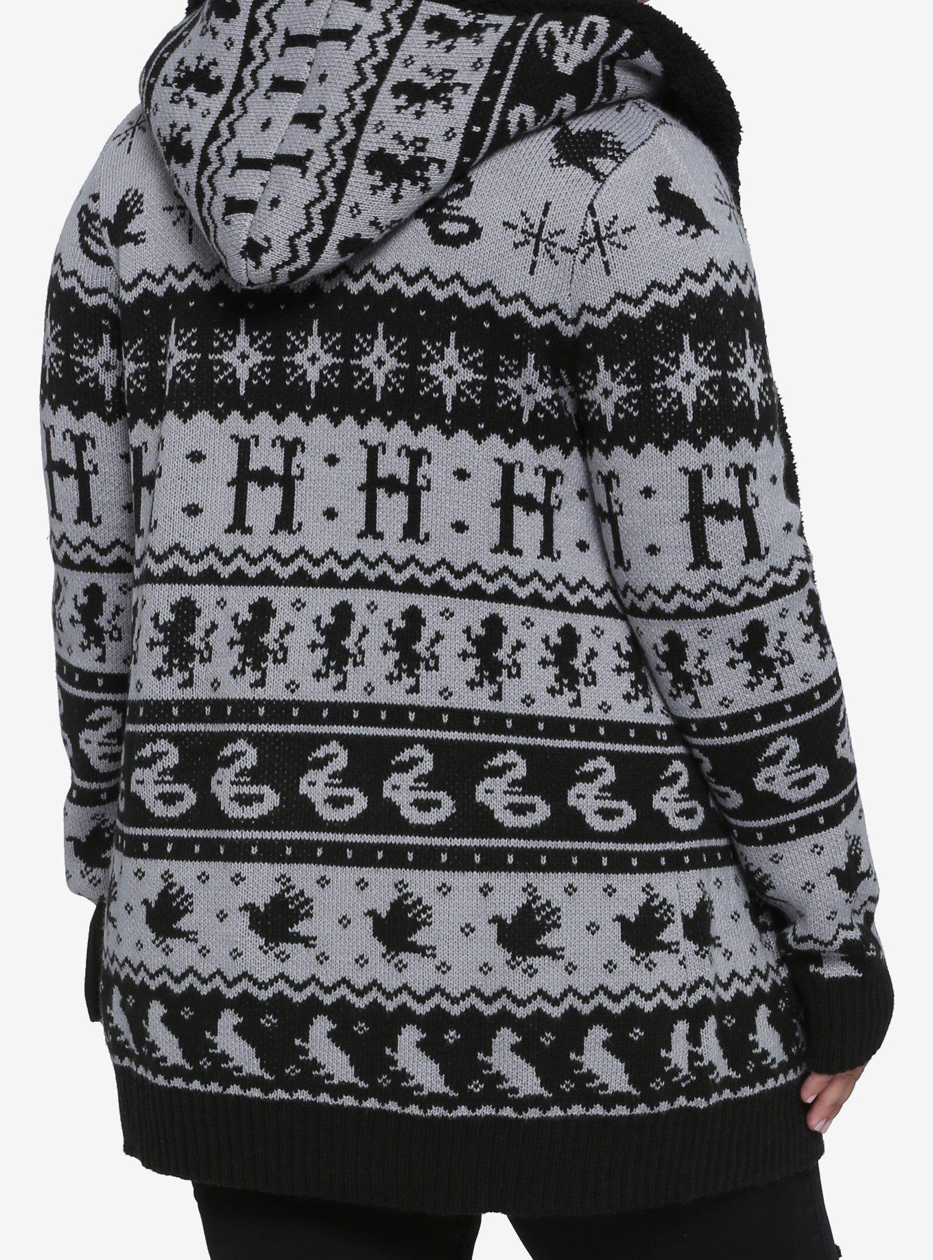 Harry Potter House Symbols Fair Isle Sherpa Open Cardigan Plus Size, MULTI, alternate