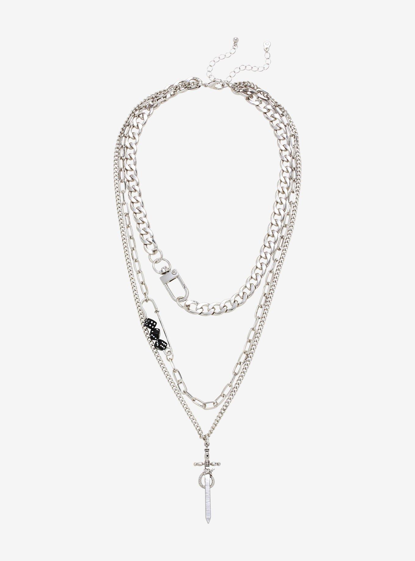 Sword Dice Chain Multilayer Necklace, , alternate