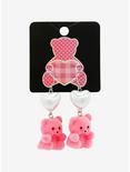 Pink Bear Heart Dangle Earrings, , alternate