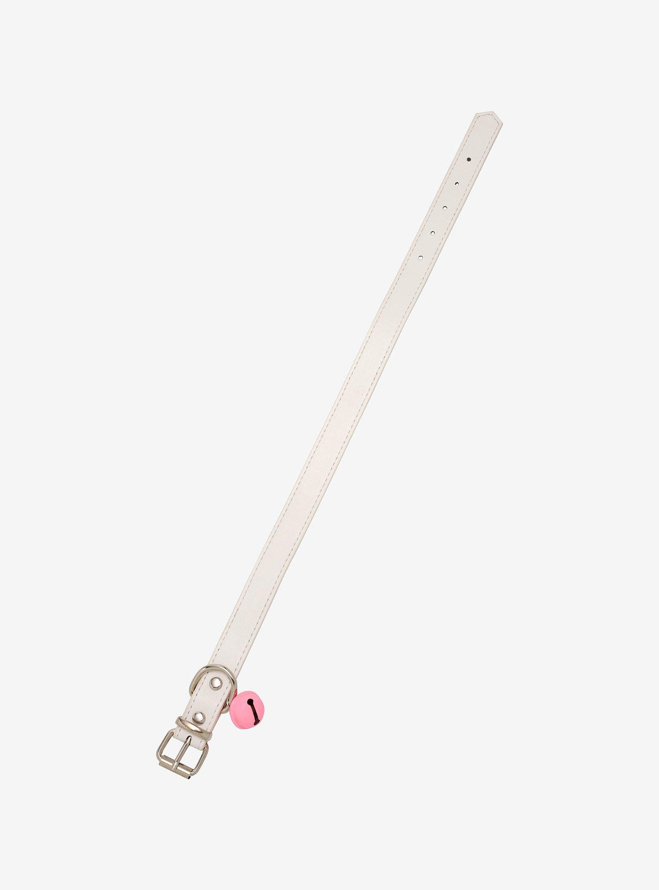 Pink Bell Buckle White Faux Leather Choker, , alternate