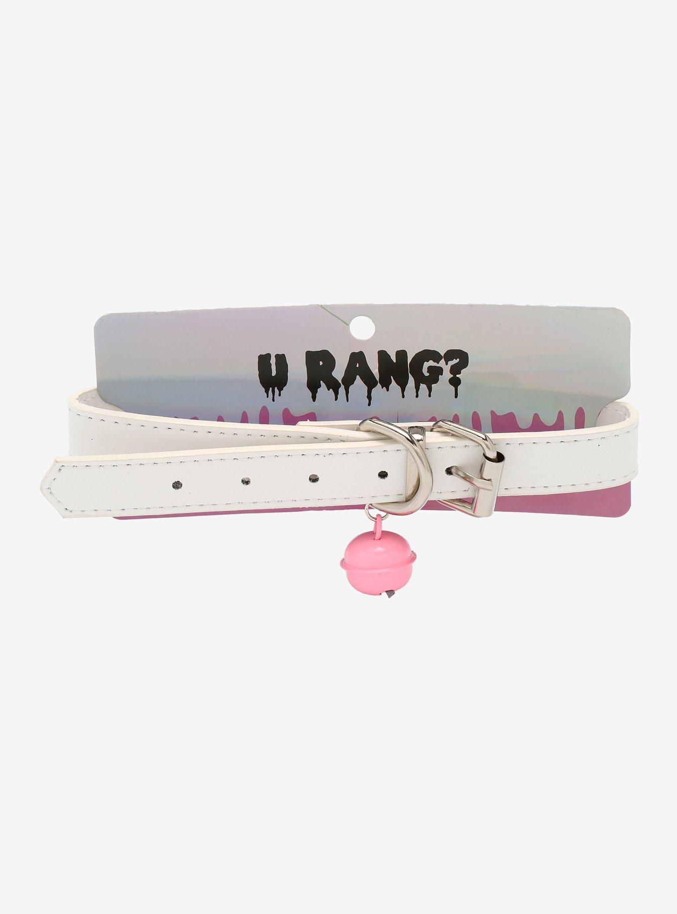 Pink Bell Buckle White Faux Leather Choker, , alternate