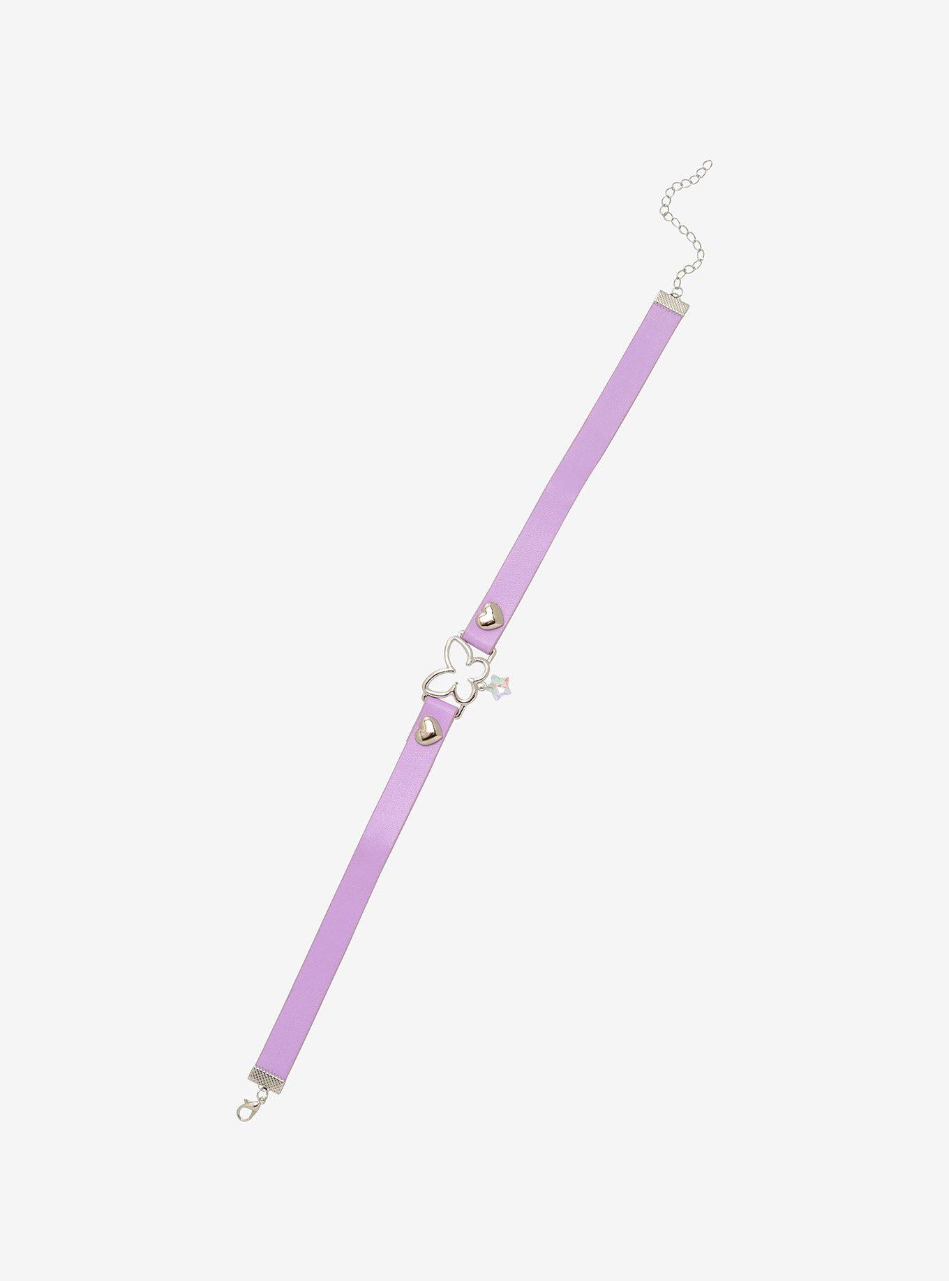 Butterfly Heart Purple Faux Leather Choker, , alternate - view 2
