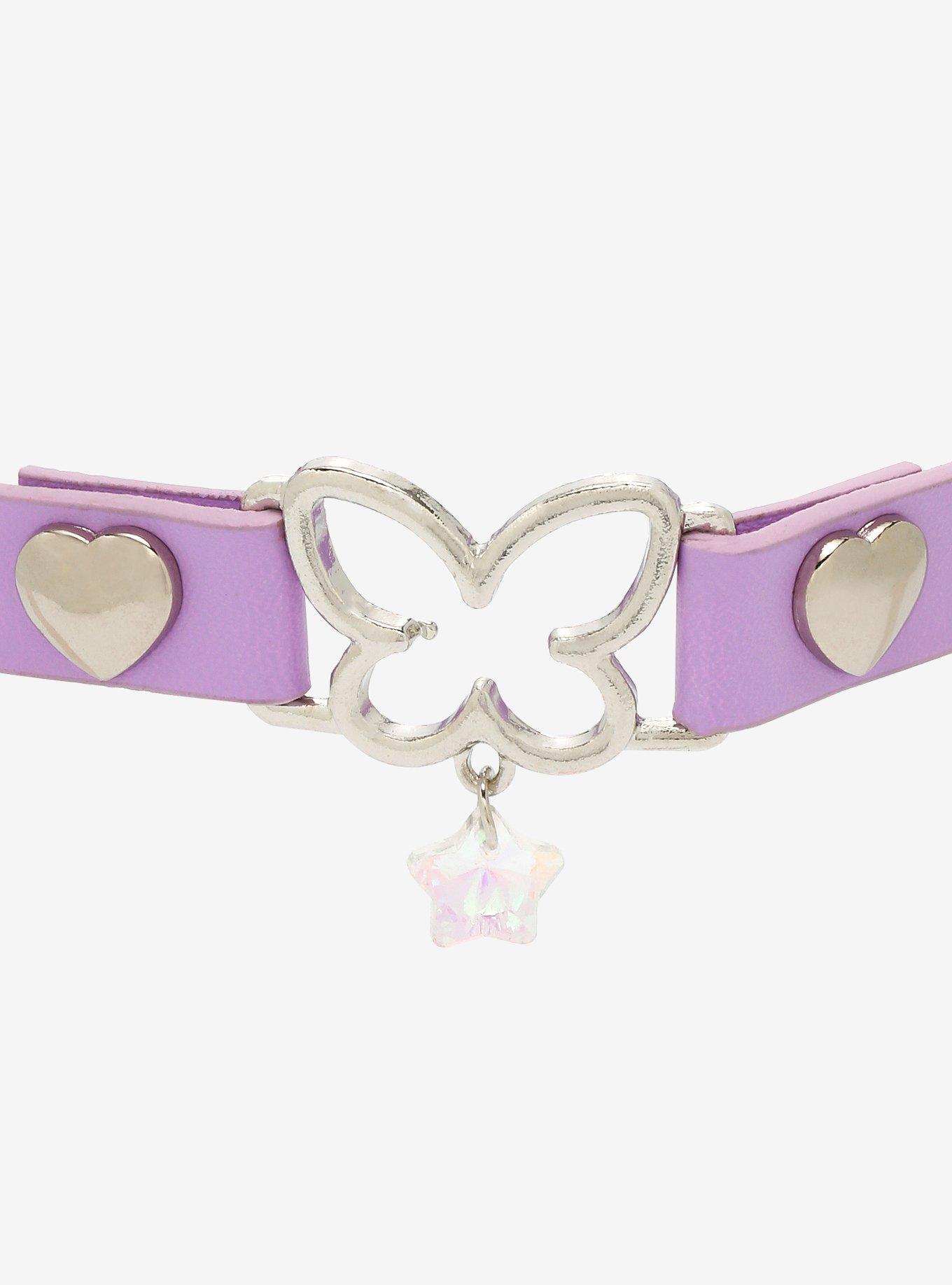 Butterfly Heart Purple Faux Leather Choker, , alternate - view 3