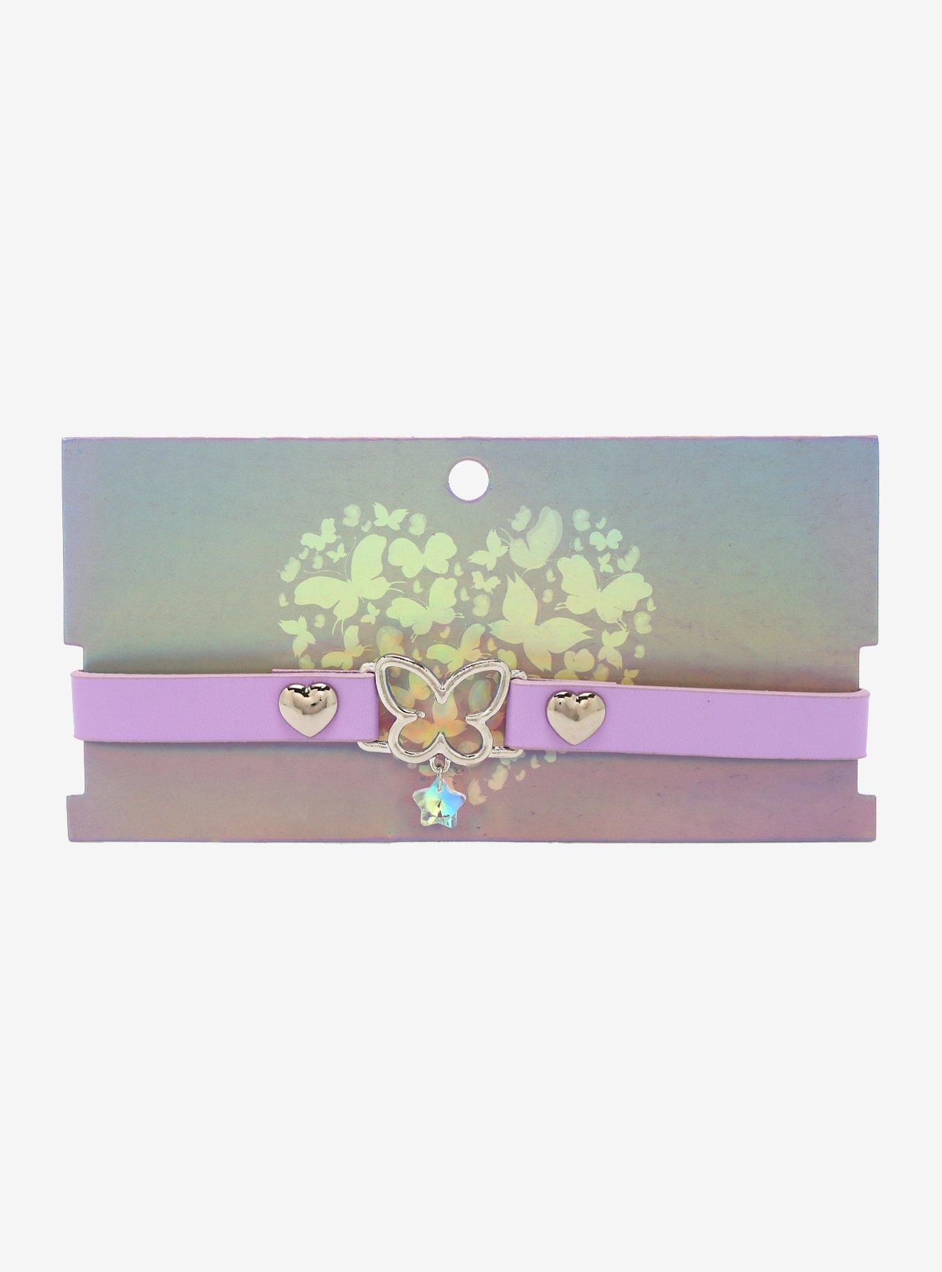 Butterfly Heart Purple Faux Leather Choker, , alternate - view 4