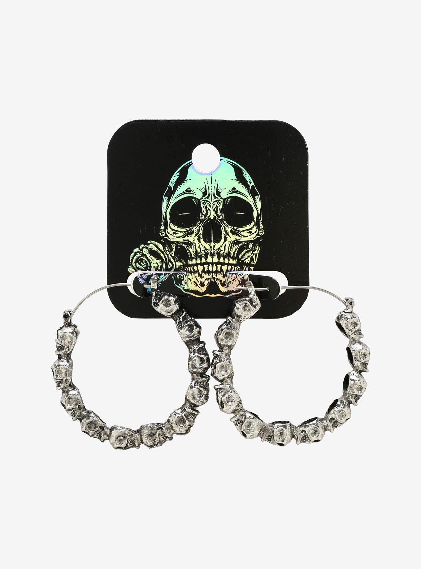 Silver Skull Hoop Earrings, , alternate