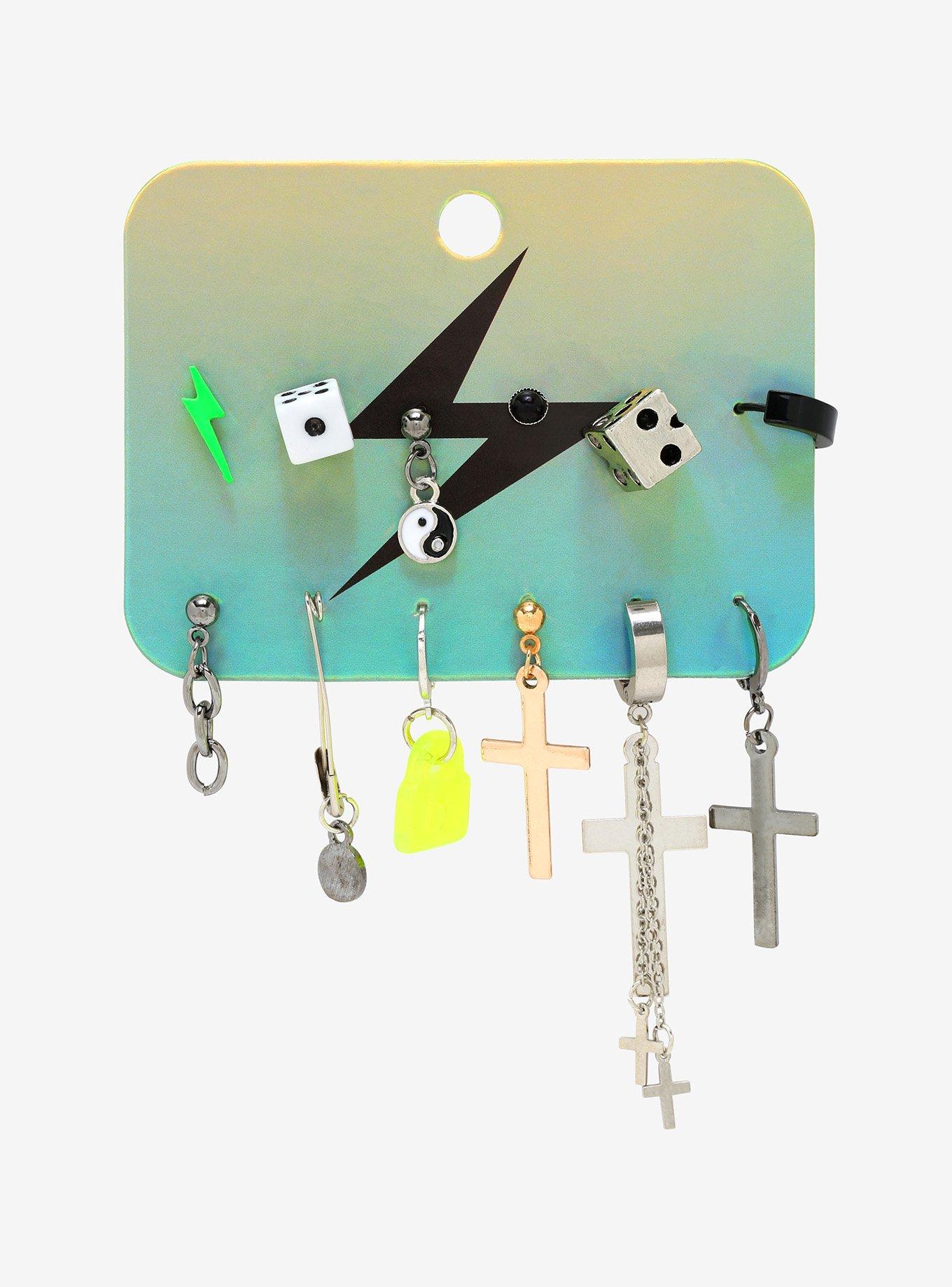 Dice Cross Yin-Yang Mismatch Earring Set, , alternate