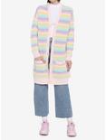 Pastel Rainbow Stripe Girls Cardigan, STRIPE - MULTI, alternate