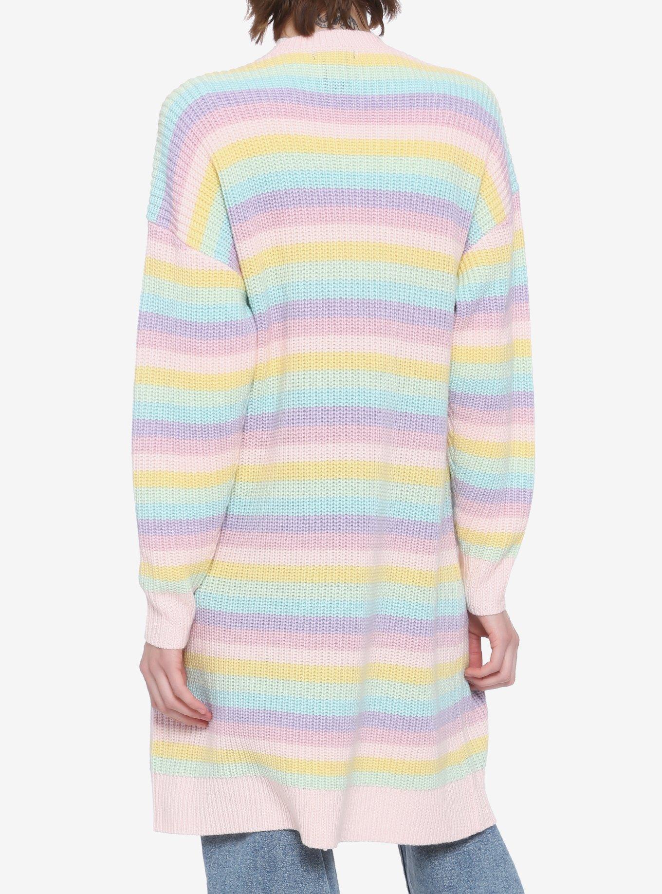 Pastel Rainbow Stripe Girls Cardigan, STRIPE - MULTI, alternate