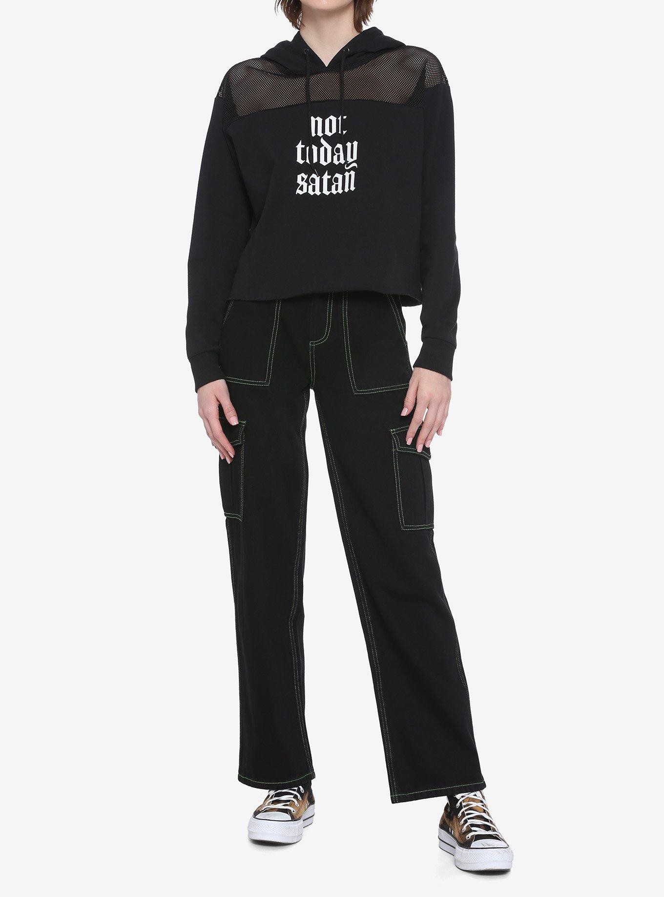 Not Today Satan Mesh Girls Hoodie, BLACK, alternate