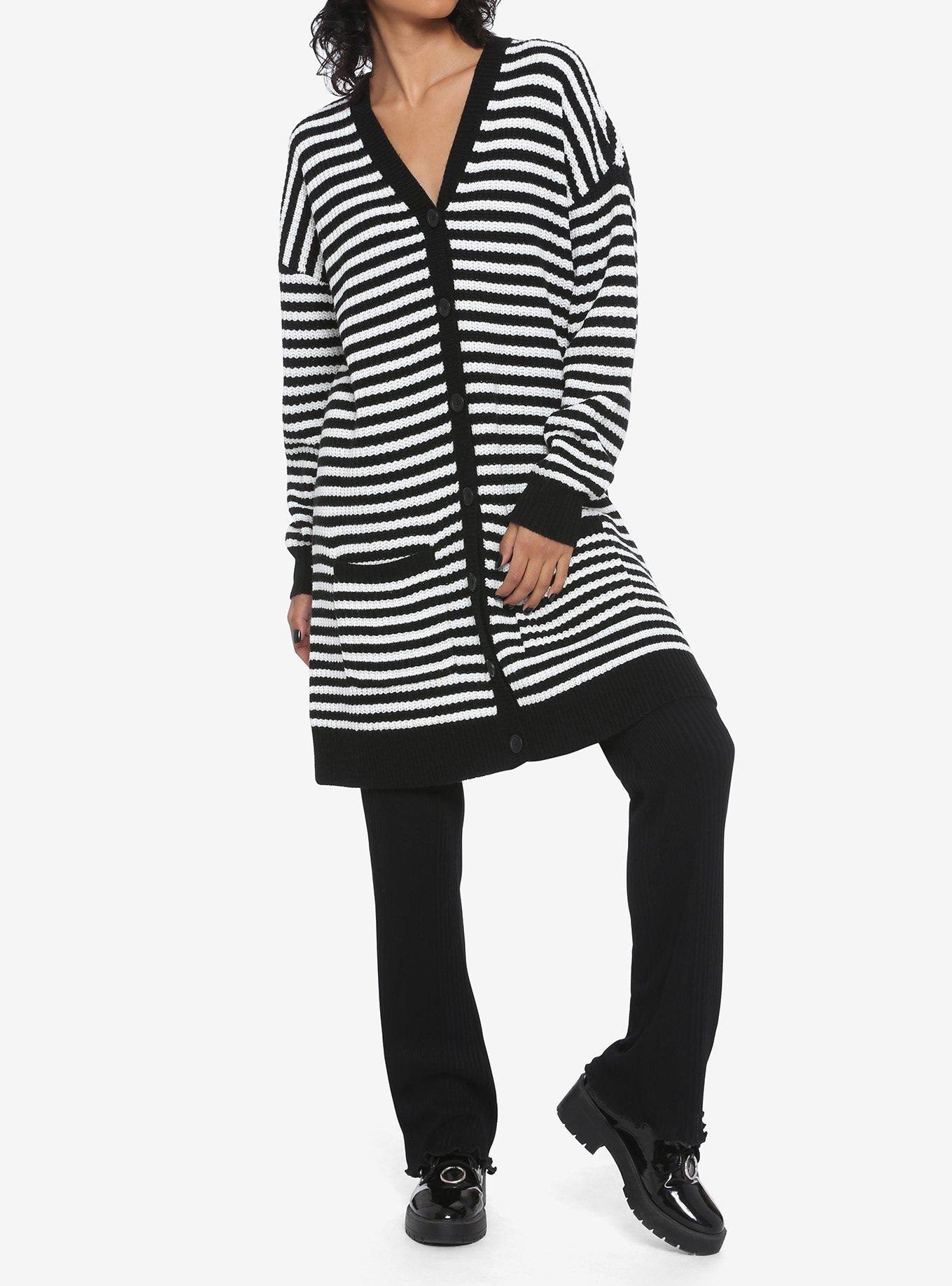 Black & White Stripe Girls Cardigan, STRIPES, alternate