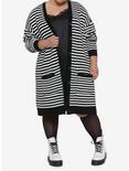 Black & White Stripe Girls Cardigan Plus Size, STRIPE WHITE AND BLACK, alternate