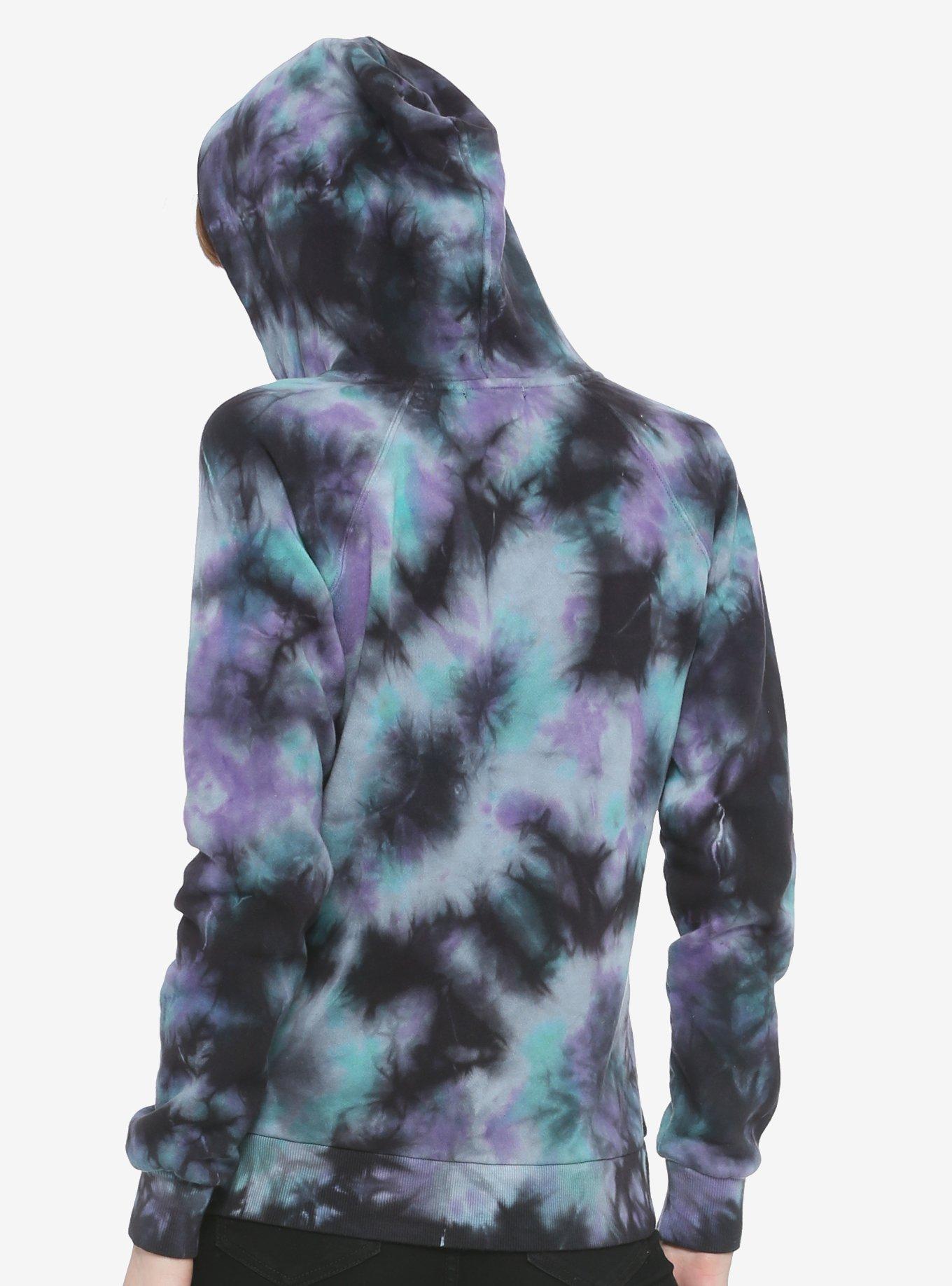 Purple & Teal Tie-Dye Lace-Up Girls Hoodie, MULTI TIE DYE, alternate