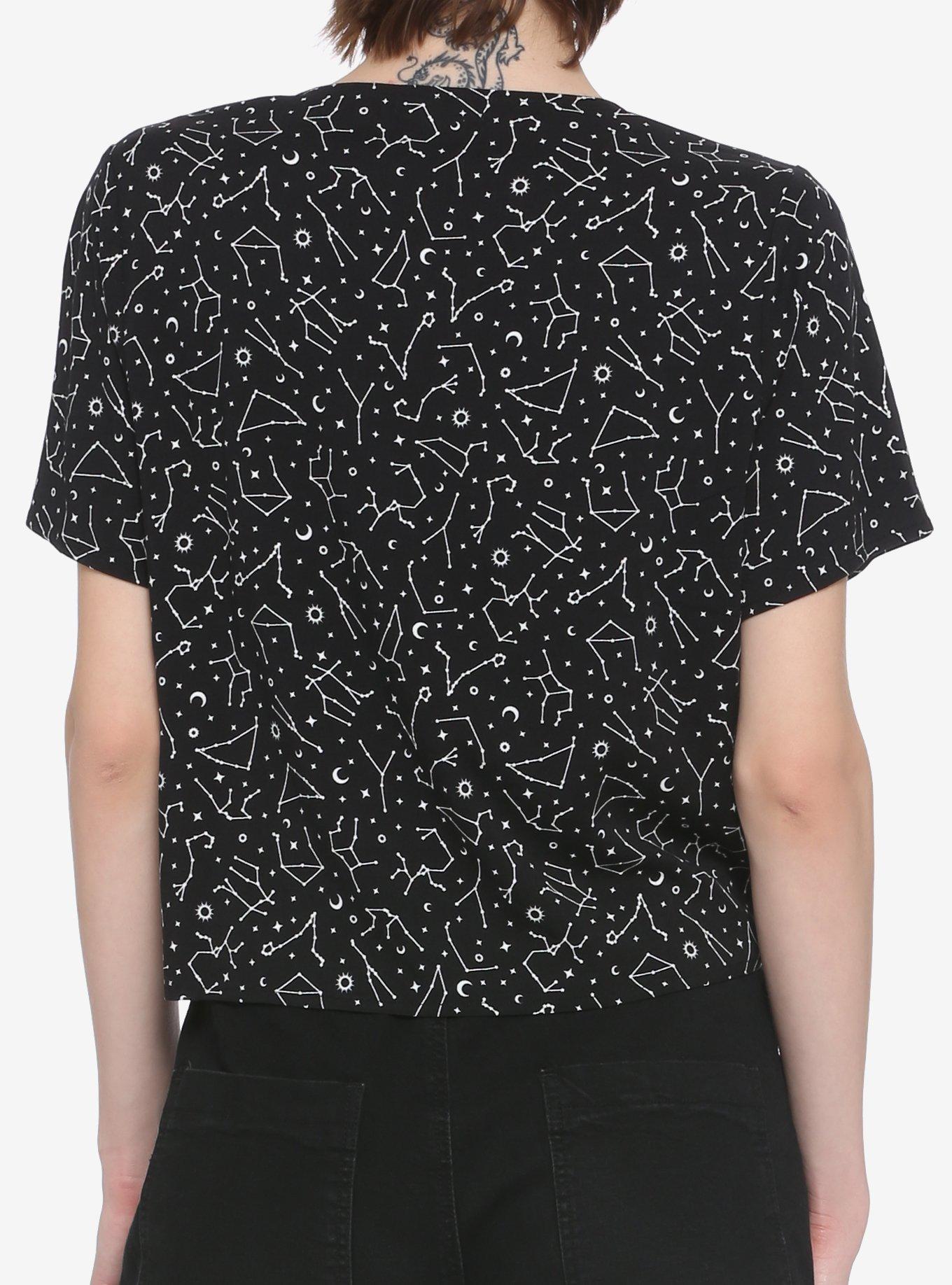Constellation Tie-Front Girls Woven Button-Up, BLACK, alternate